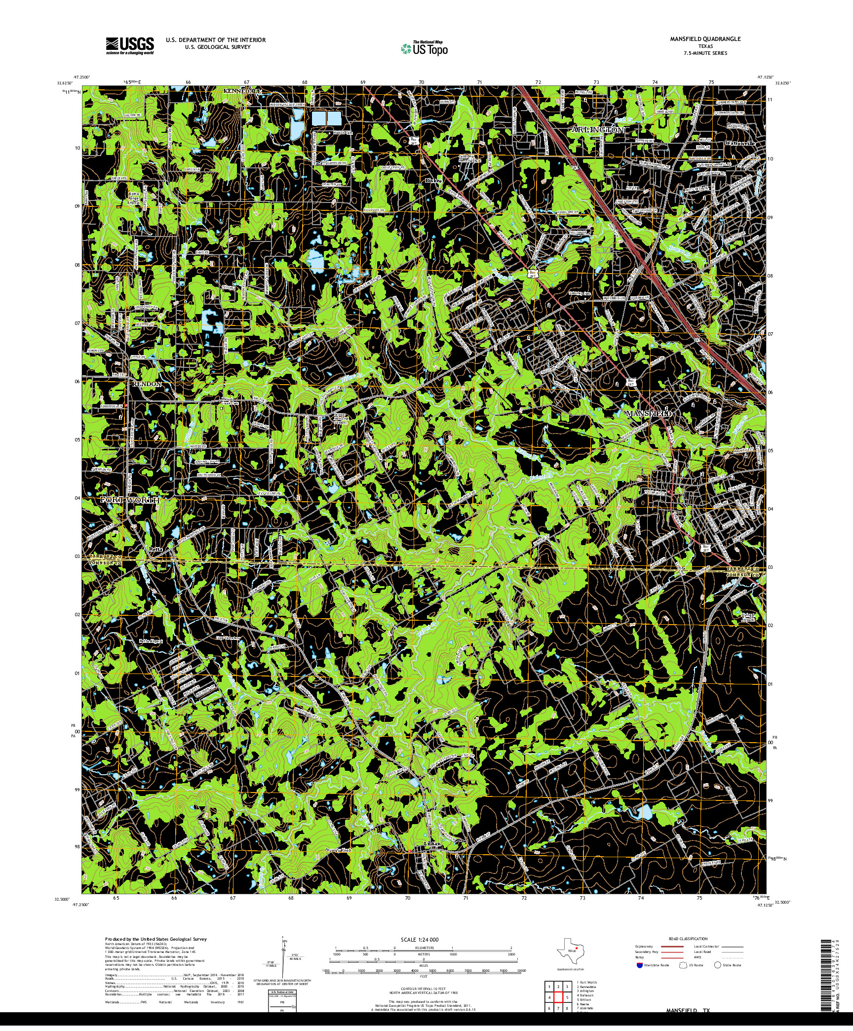 USGS US TOPO 7.5-MINUTE MAP FOR MANSFIELD, TX 2019