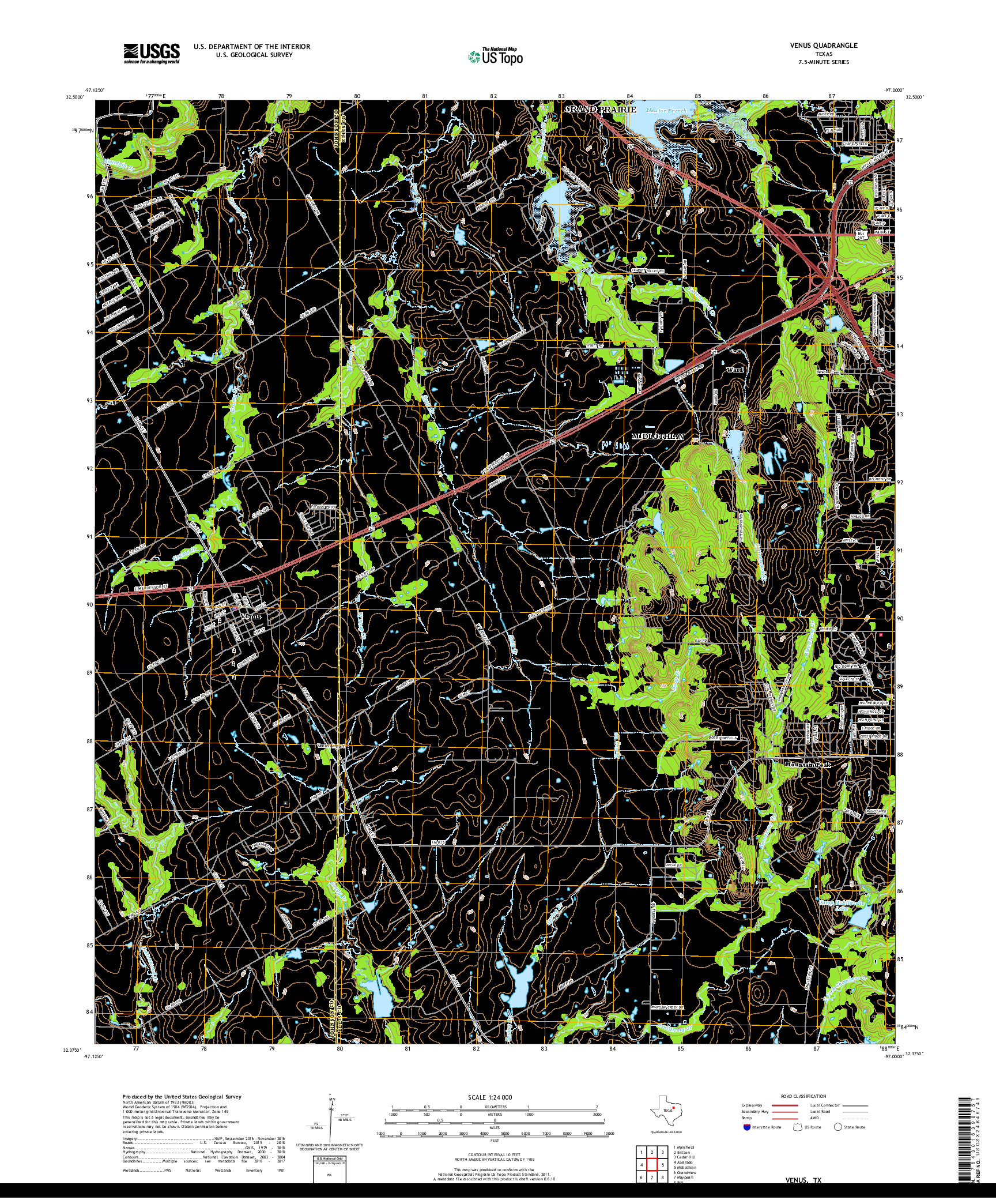 USGS US TOPO 7.5-MINUTE MAP FOR VENUS, TX 2019