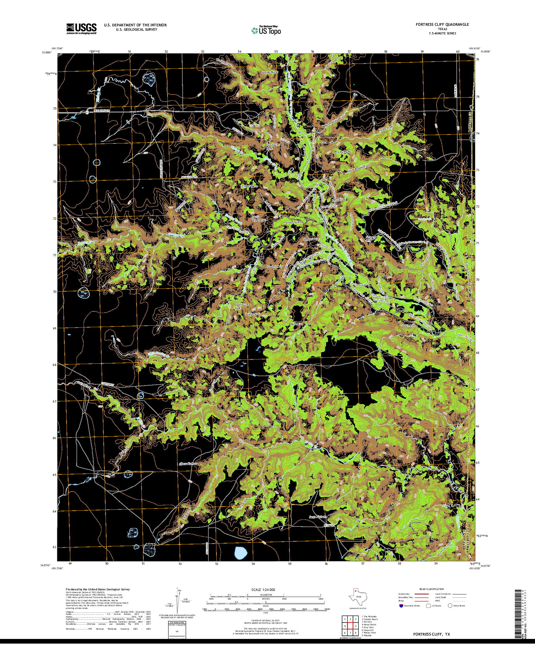 USGS US TOPO 7.5-MINUTE MAP FOR FORTRESS CLIFF, TX 2019