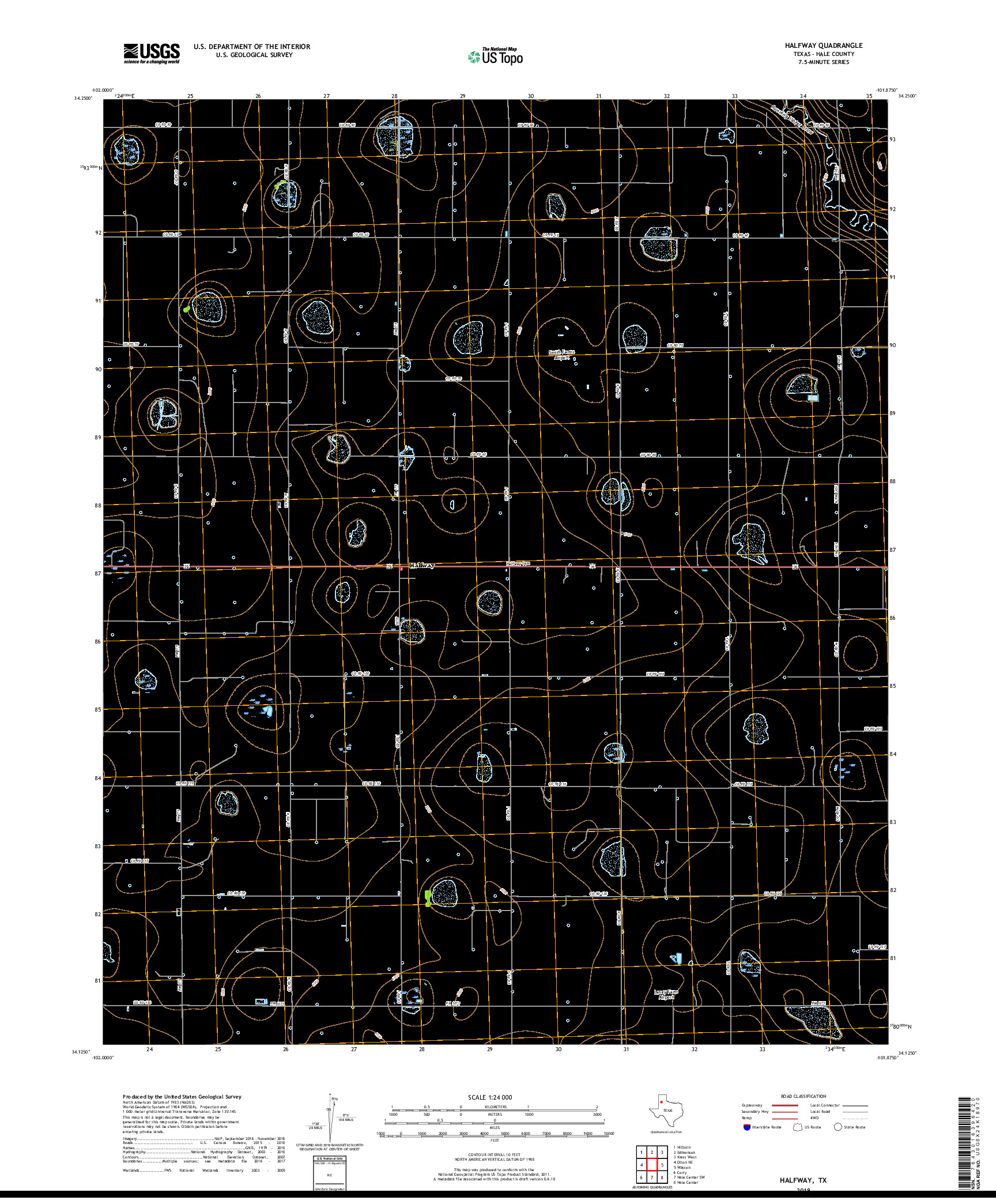 USGS US TOPO 7.5-MINUTE MAP FOR HALFWAY, TX 2019