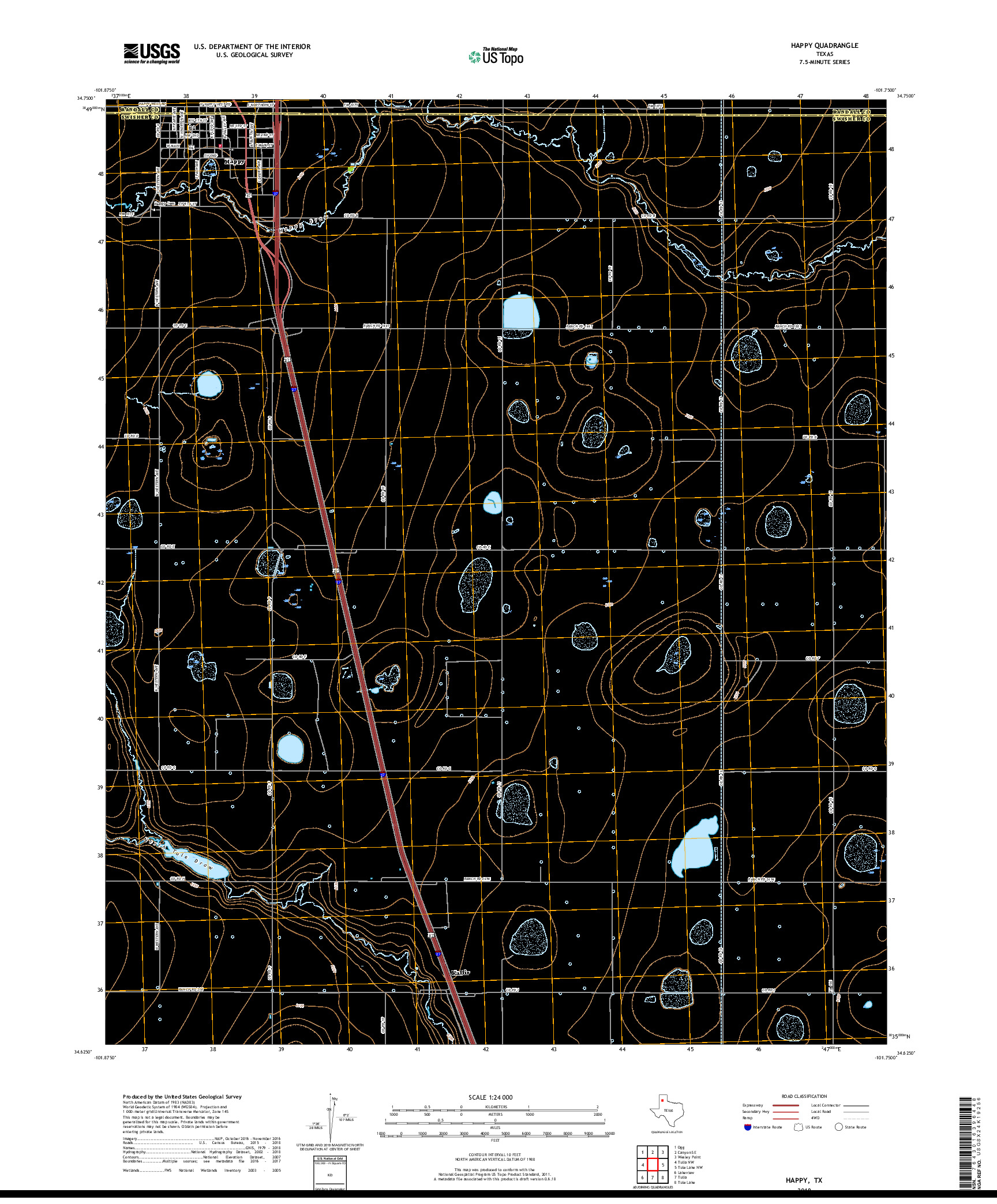 USGS US TOPO 7.5-MINUTE MAP FOR HAPPY, TX 2019