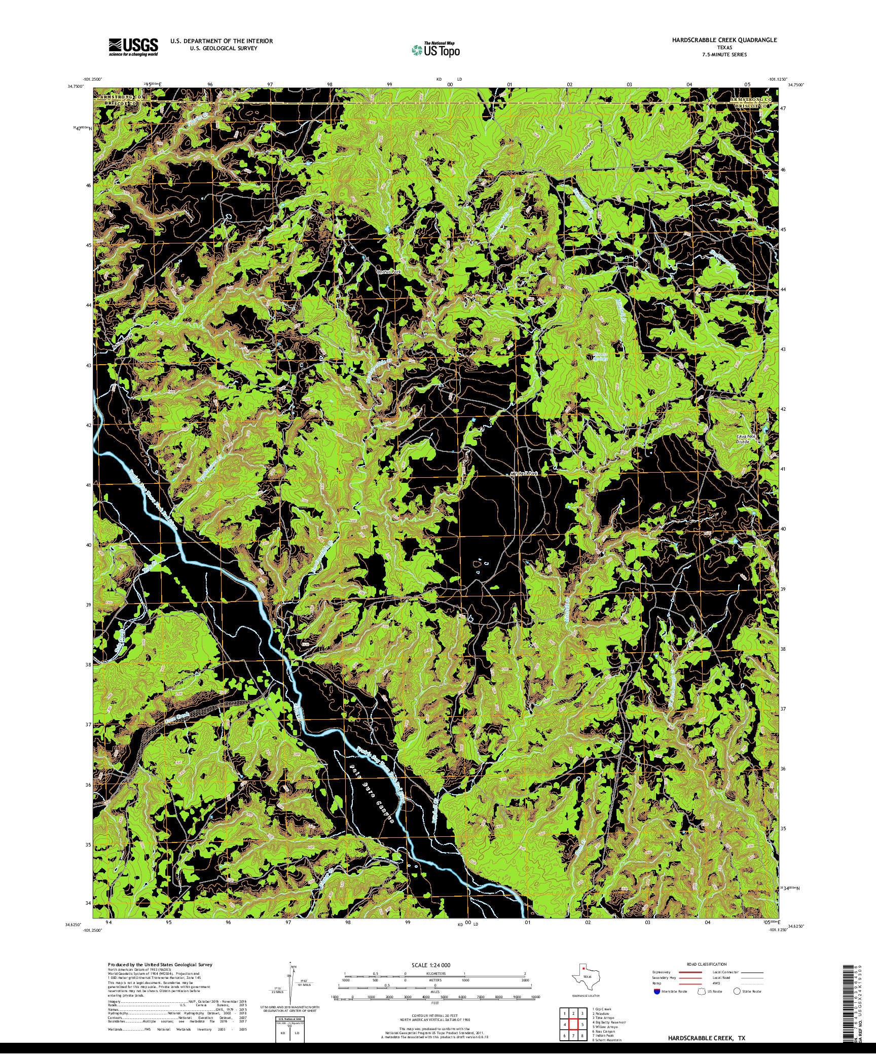 USGS US TOPO 7.5-MINUTE MAP FOR HARDSCRABBLE CREEK, TX 2019