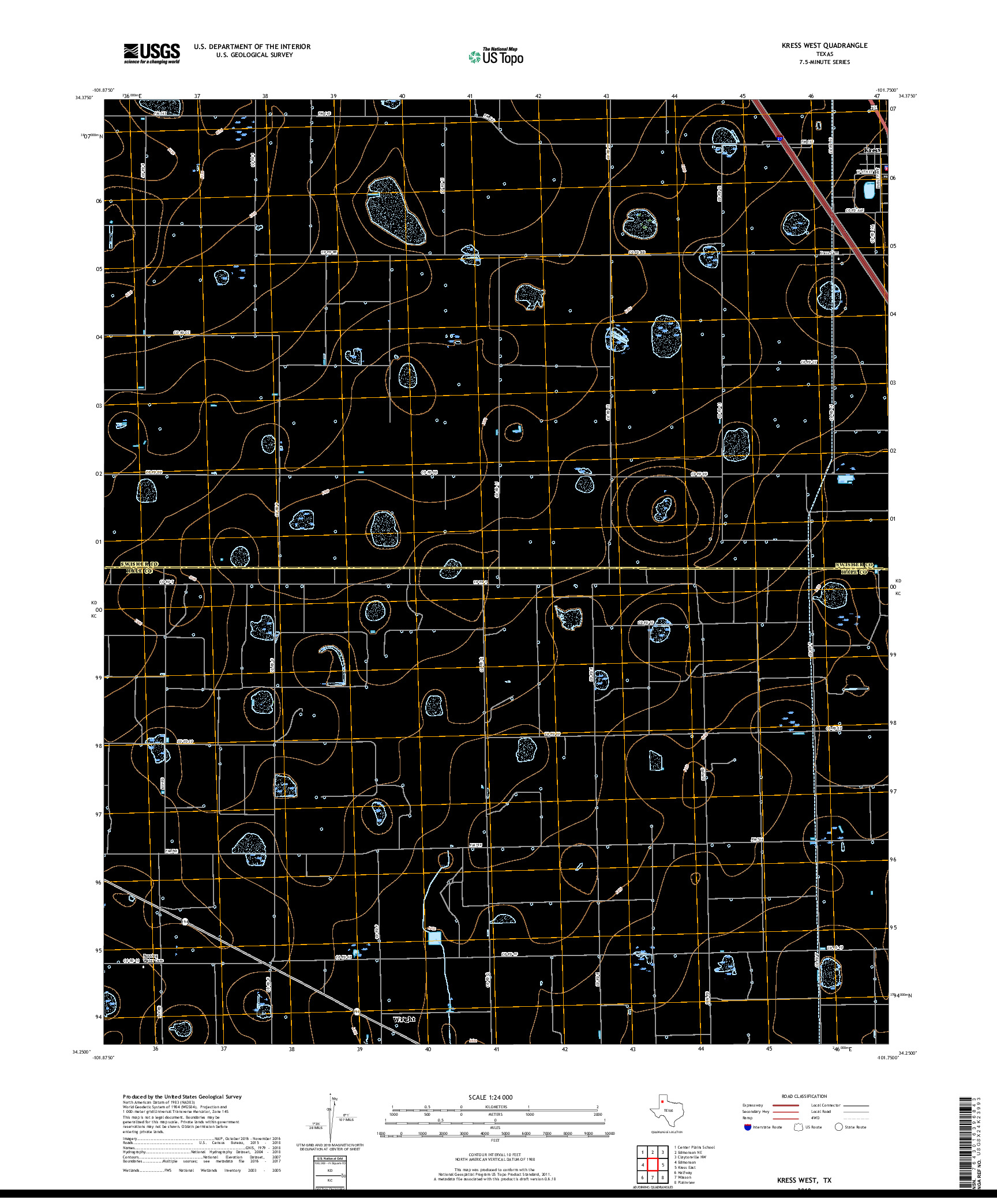 USGS US TOPO 7.5-MINUTE MAP FOR KRESS WEST, TX 2019