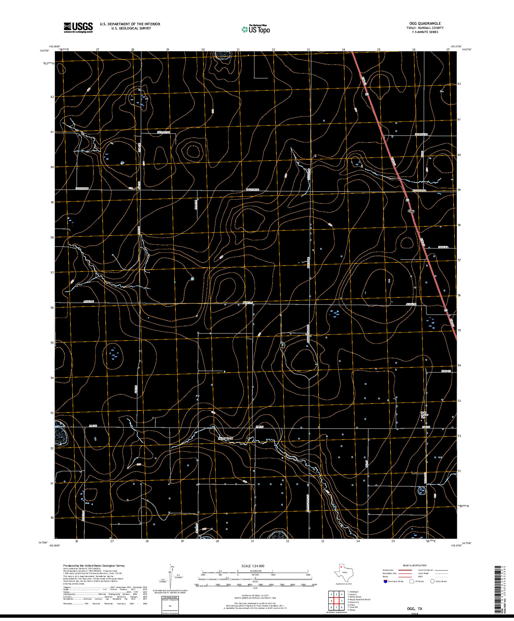USGS US TOPO 7.5-MINUTE MAP FOR OGG, TX 2019
