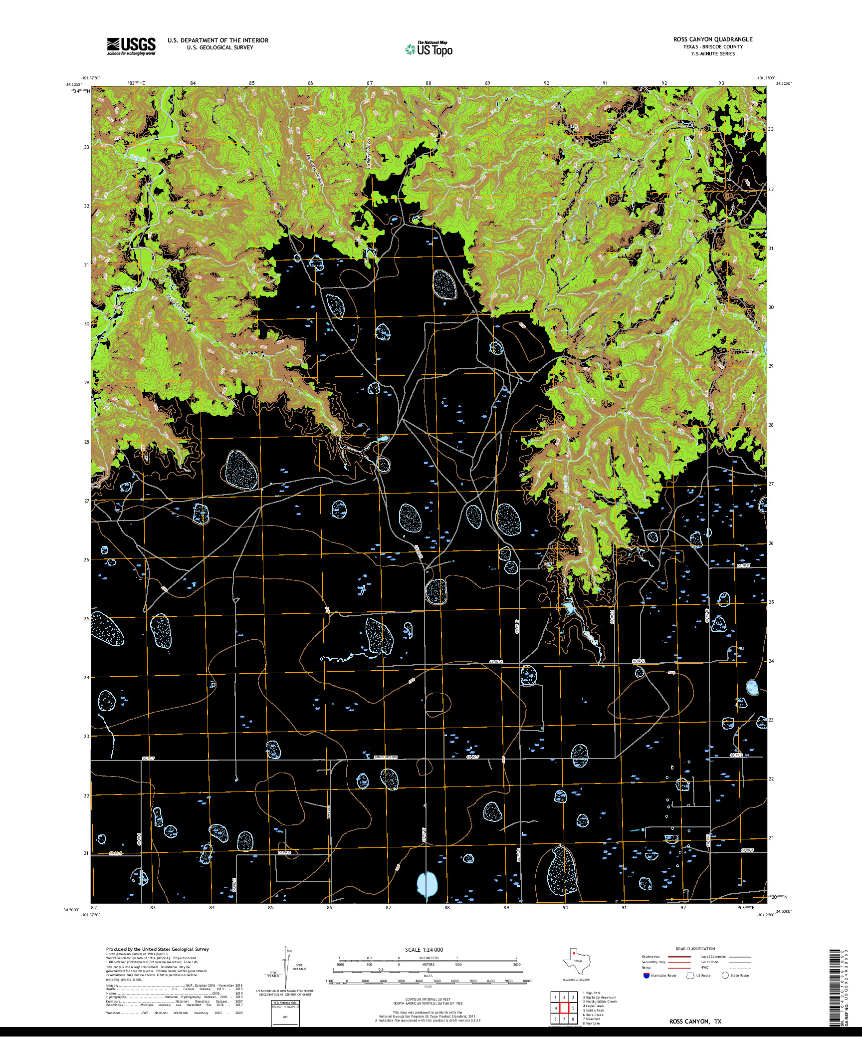 USGS US TOPO 7.5-MINUTE MAP FOR ROSS CANYON, TX 2019