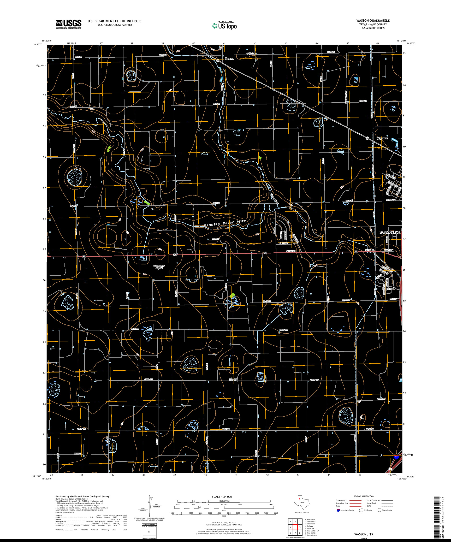 USGS US TOPO 7.5-MINUTE MAP FOR WASSON, TX 2019