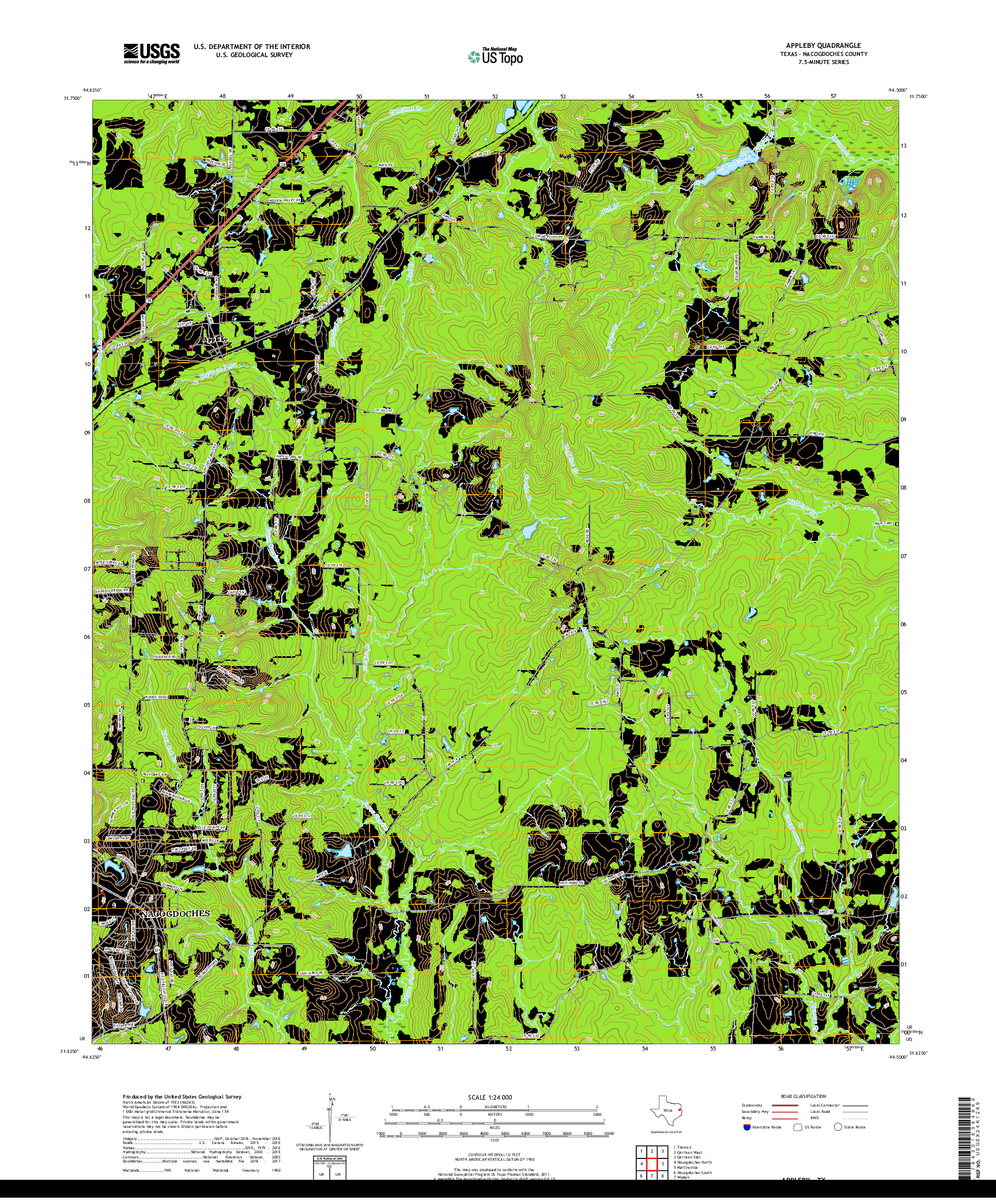 USGS US TOPO 7.5-MINUTE MAP FOR APPLEBY, TX 2019