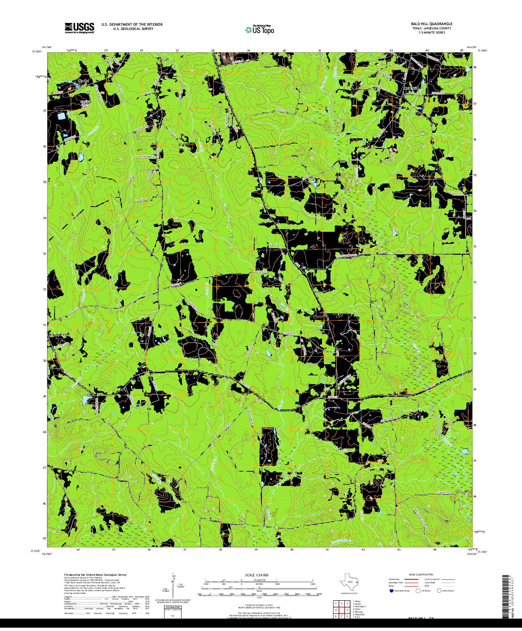 USGS US TOPO 7.5-MINUTE MAP FOR BALD HILL, TX 2019