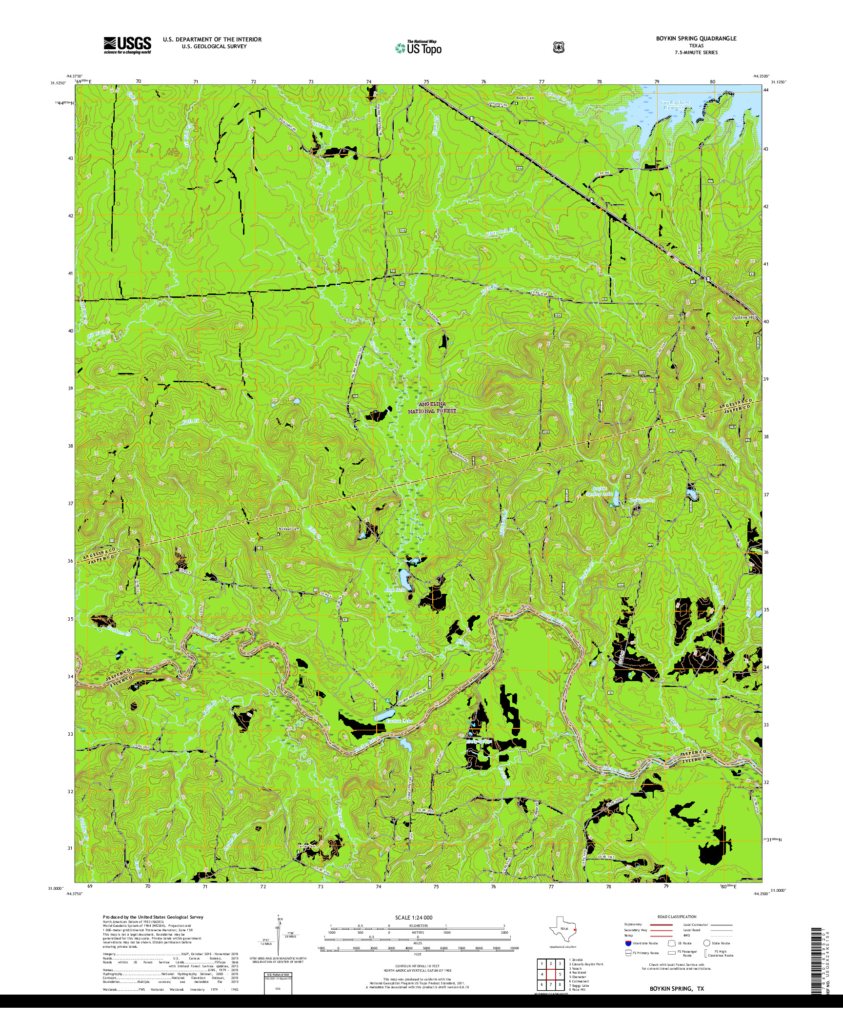 USGS US TOPO 7.5-MINUTE MAP FOR BOYKIN SPRING, TX 2019