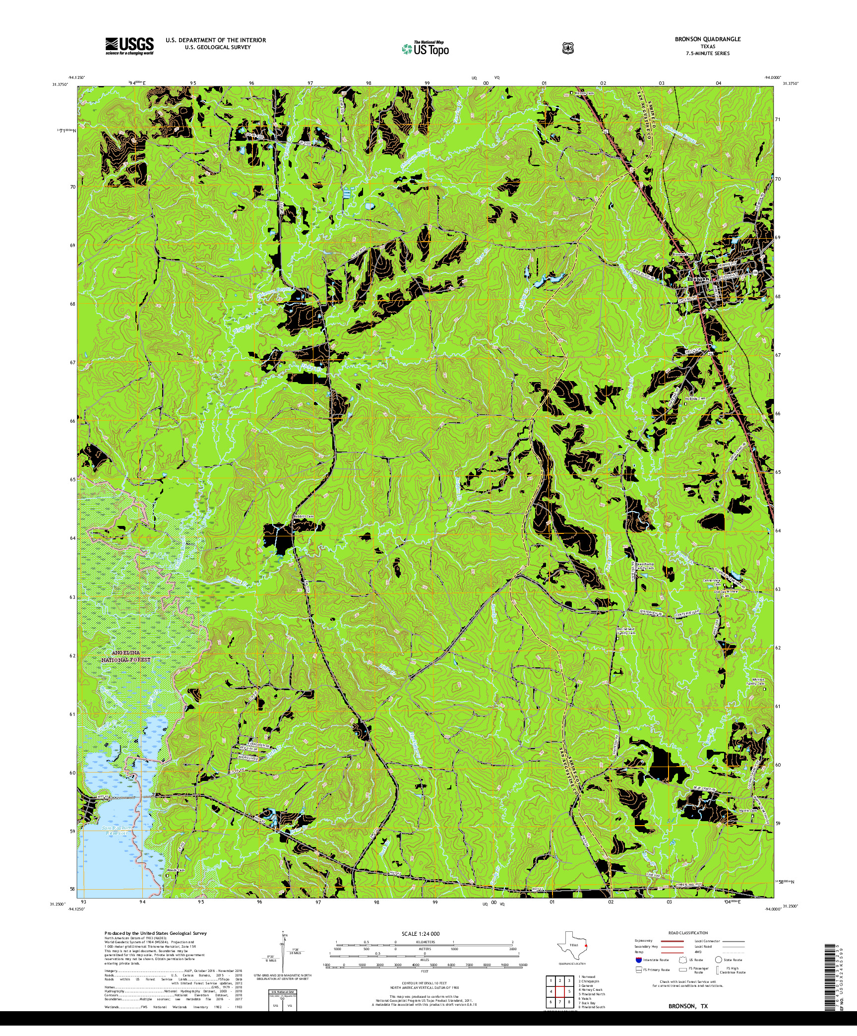 USGS US TOPO 7.5-MINUTE MAP FOR BRONSON, TX 2019