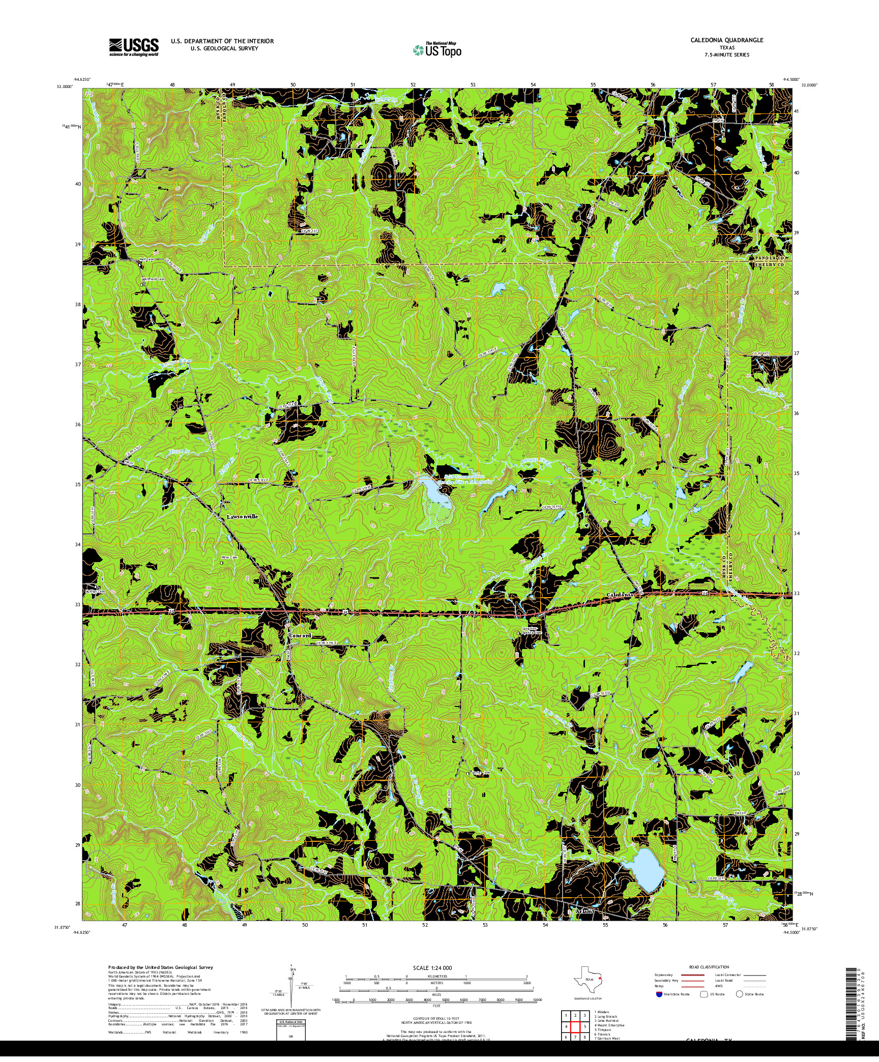 USGS US TOPO 7.5-MINUTE MAP FOR CALEDONIA, TX 2019