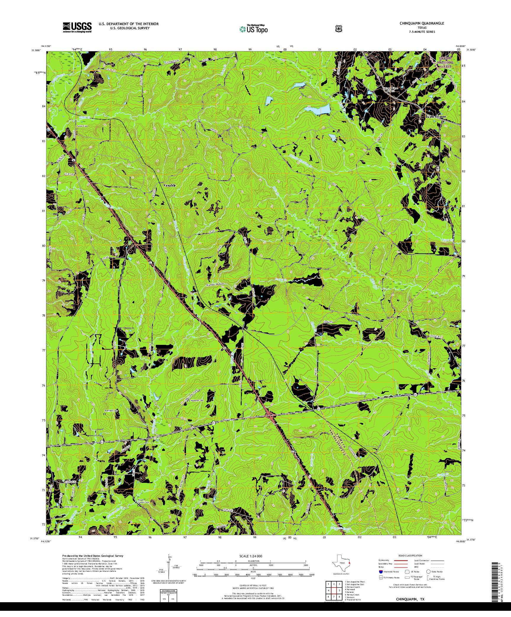 USGS US TOPO 7.5-MINUTE MAP FOR CHINQUAPIN, TX 2019