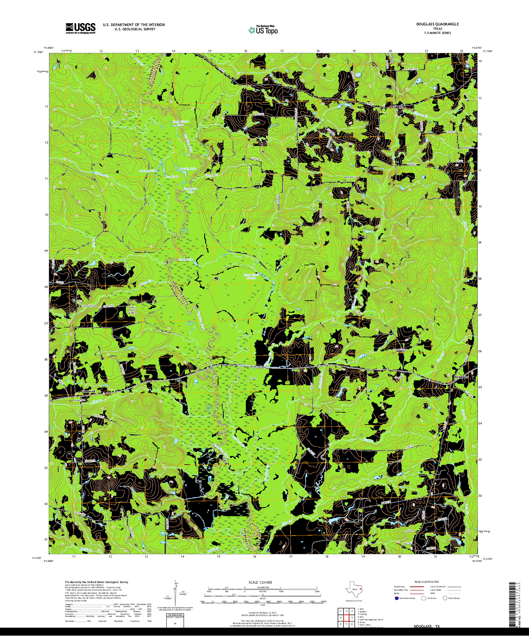 USGS US TOPO 7.5-MINUTE MAP FOR DOUGLASS, TX 2019