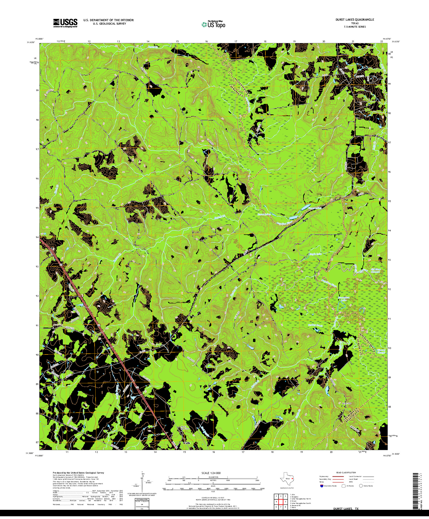 USGS US TOPO 7.5-MINUTE MAP FOR DURST LAKES, TX 2019