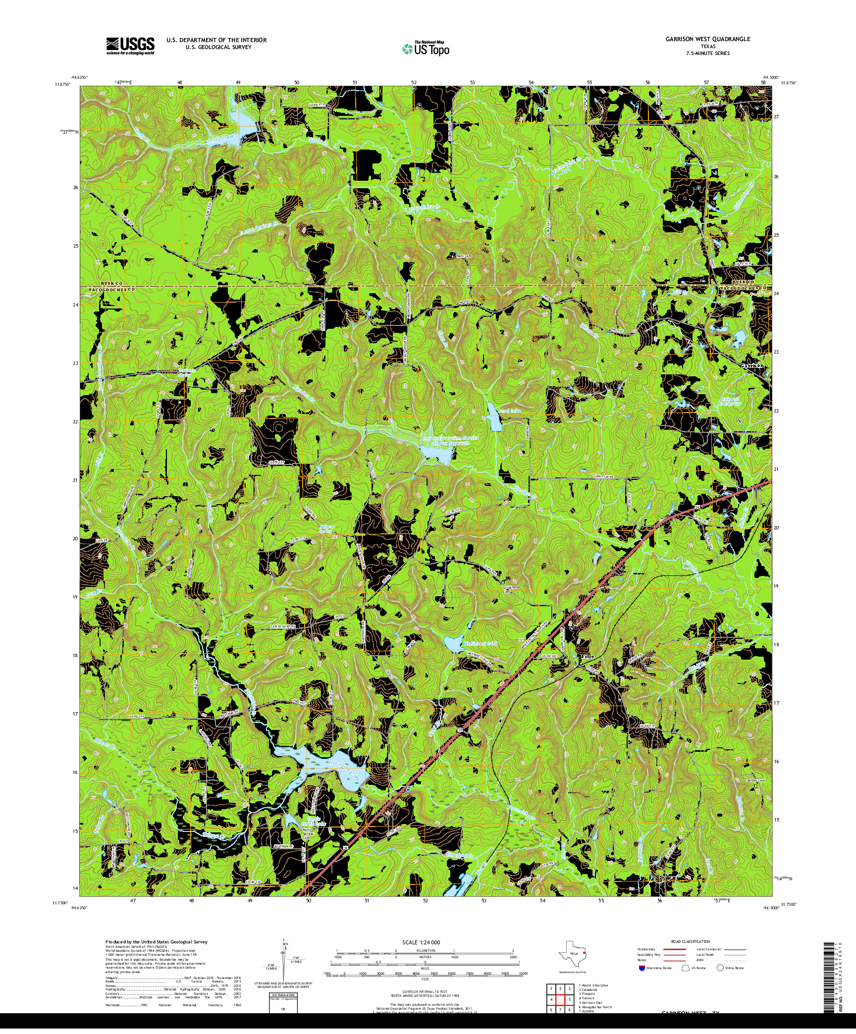 USGS US TOPO 7.5-MINUTE MAP FOR GARRISON WEST, TX 2019