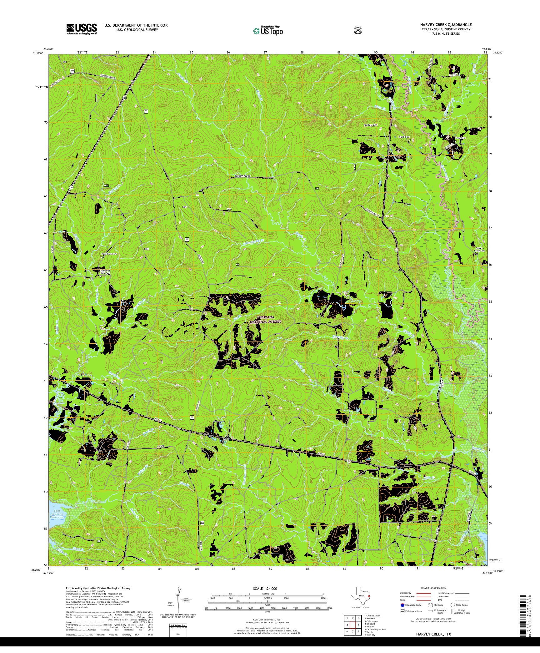 USGS US TOPO 7.5-MINUTE MAP FOR HARVEY CREEK, TX 2019