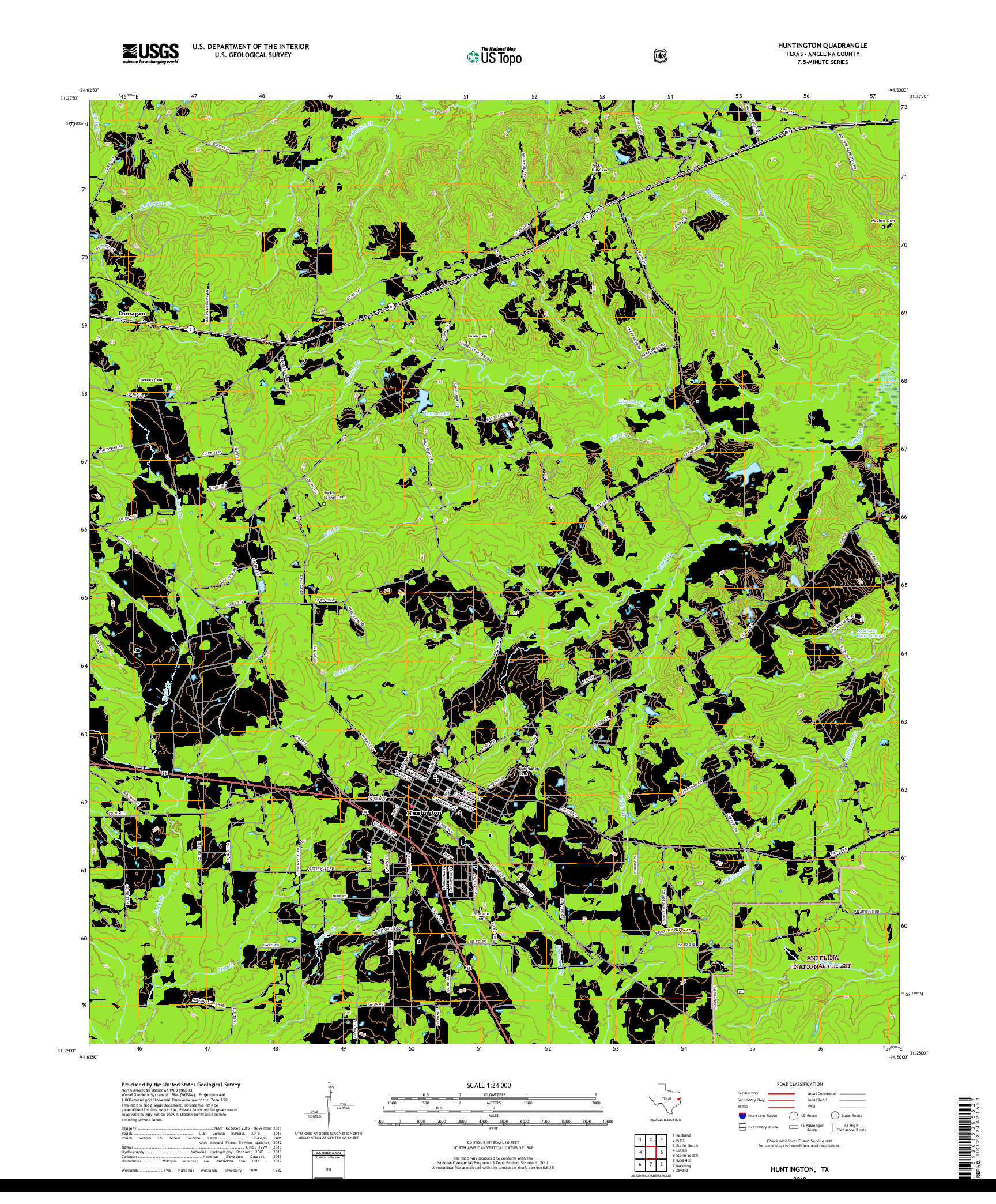 USGS US TOPO 7.5-MINUTE MAP FOR HUNTINGTON, TX 2019