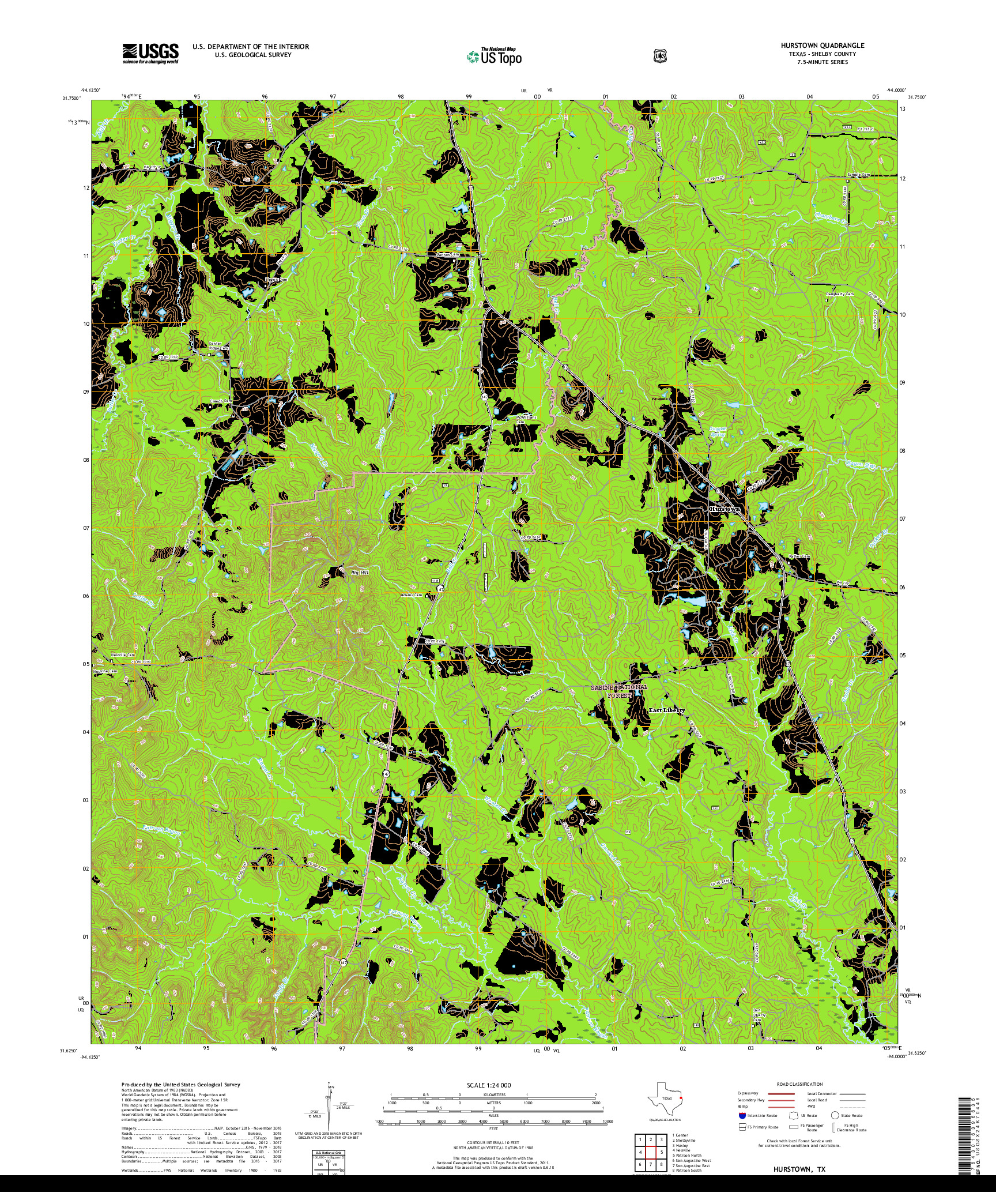 USGS US TOPO 7.5-MINUTE MAP FOR HURSTOWN, TX 2019