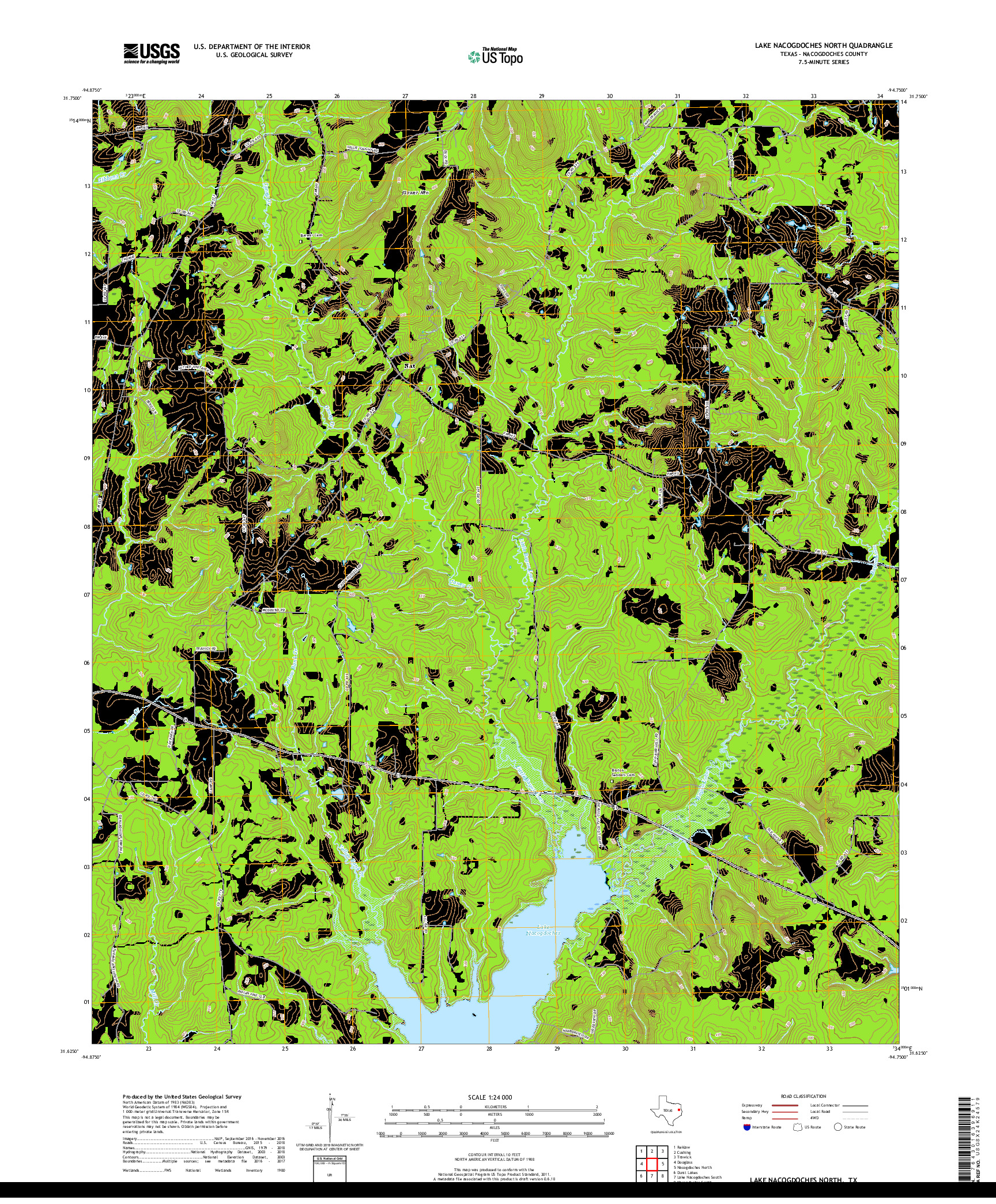 USGS US TOPO 7.5-MINUTE MAP FOR LAKE NACOGDOCHES NORTH, TX 2019