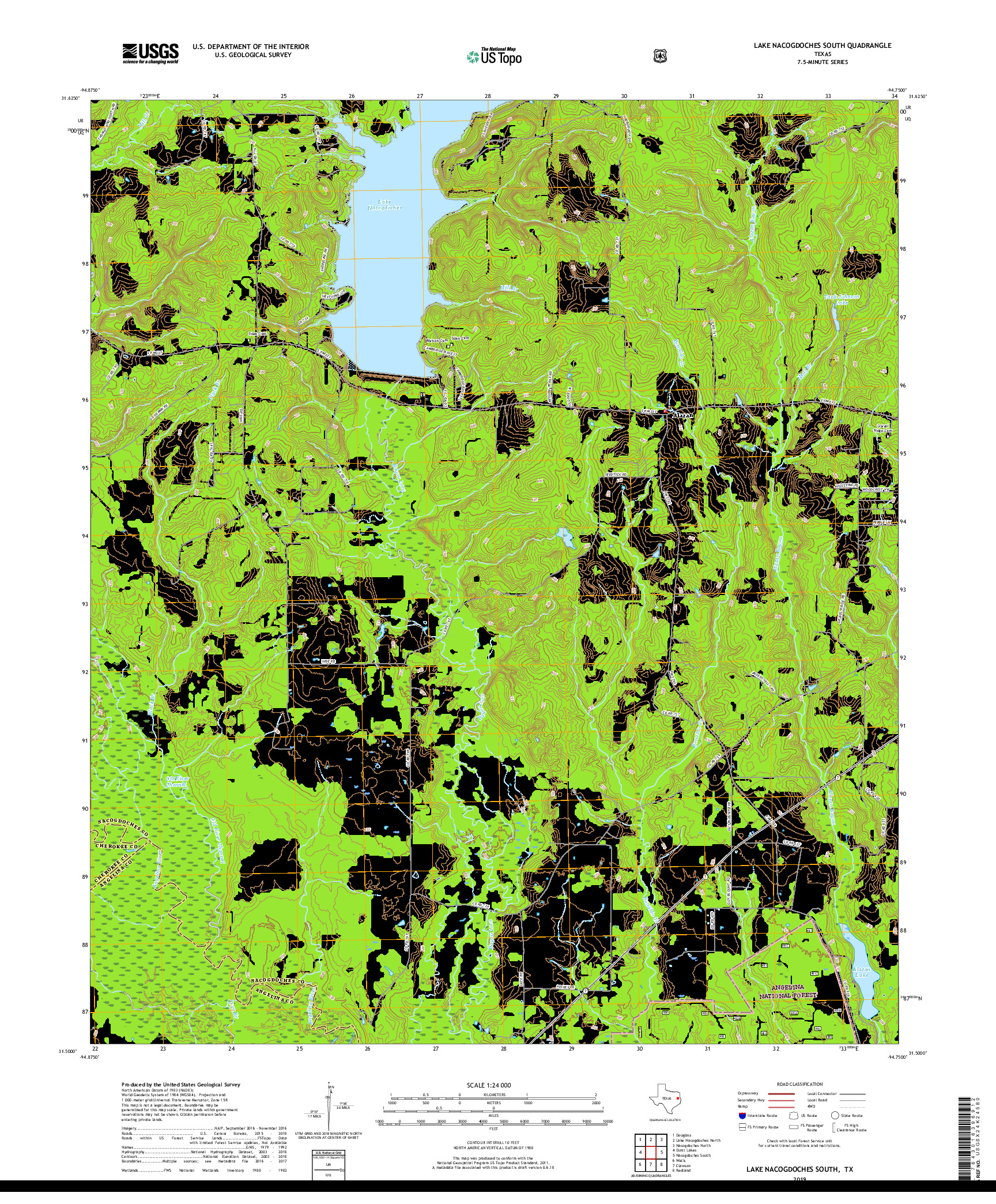 USGS US TOPO 7.5-MINUTE MAP FOR LAKE NACOGDOCHES SOUTH, TX 2019