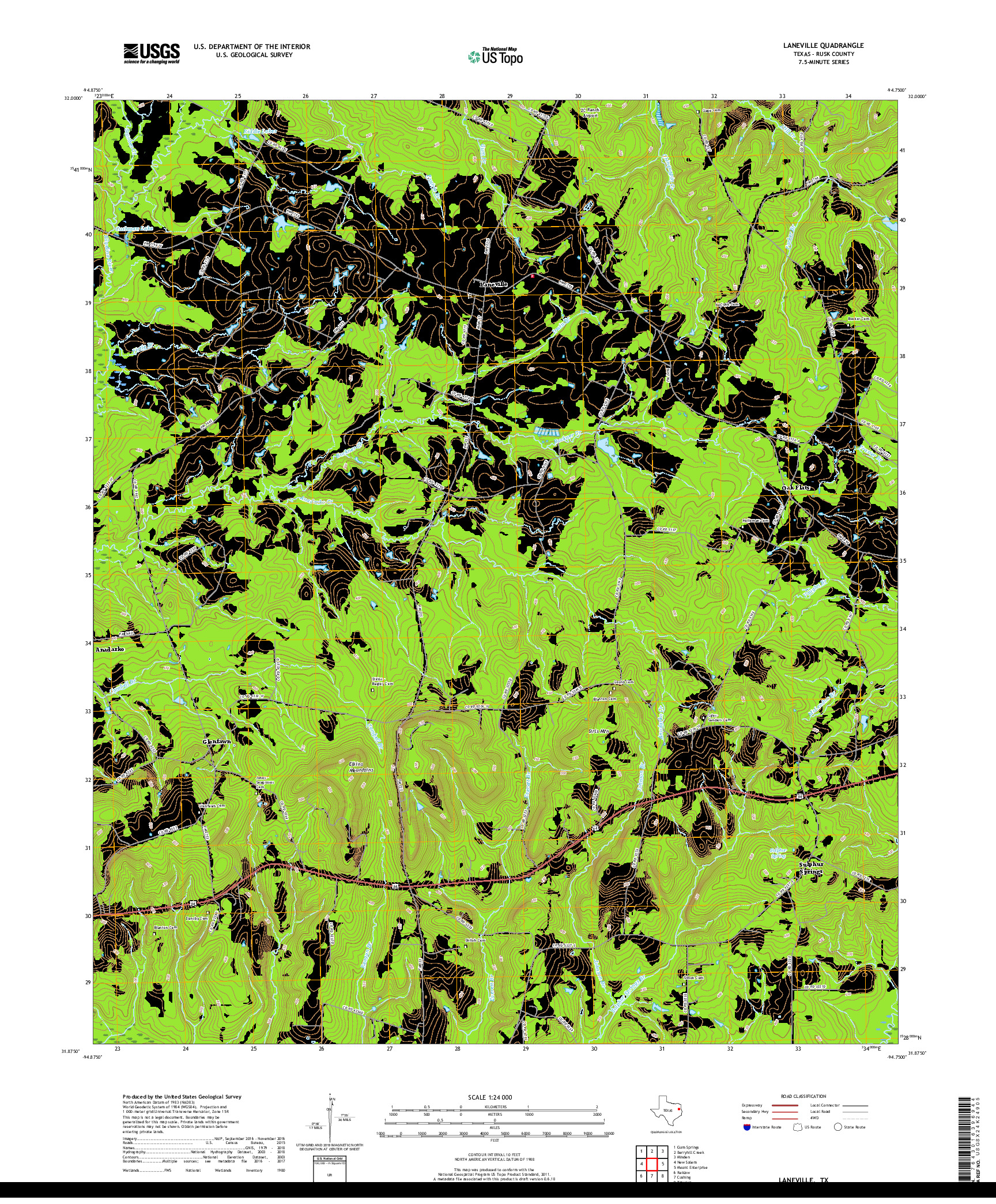 USGS US TOPO 7.5-MINUTE MAP FOR LANEVILLE, TX 2019