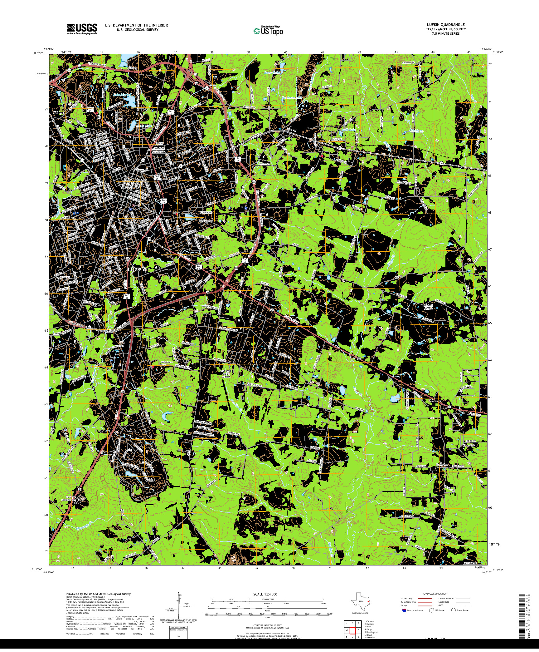 USGS US TOPO 7.5-MINUTE MAP FOR LUFKIN, TX 2019