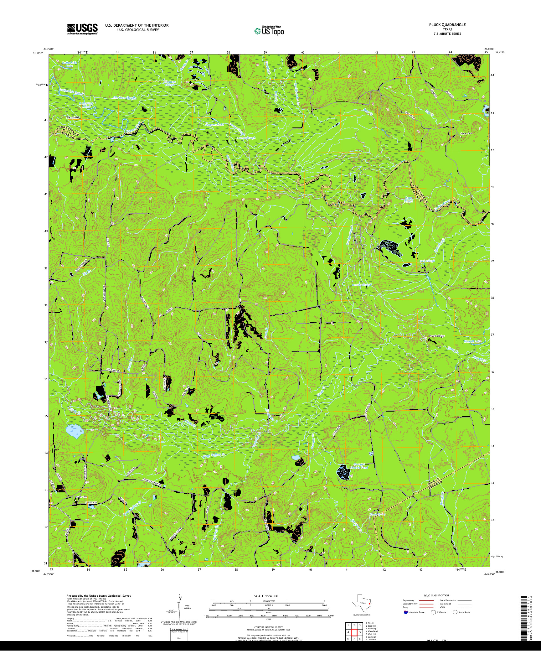 USGS US TOPO 7.5-MINUTE MAP FOR PLUCK, TX 2019