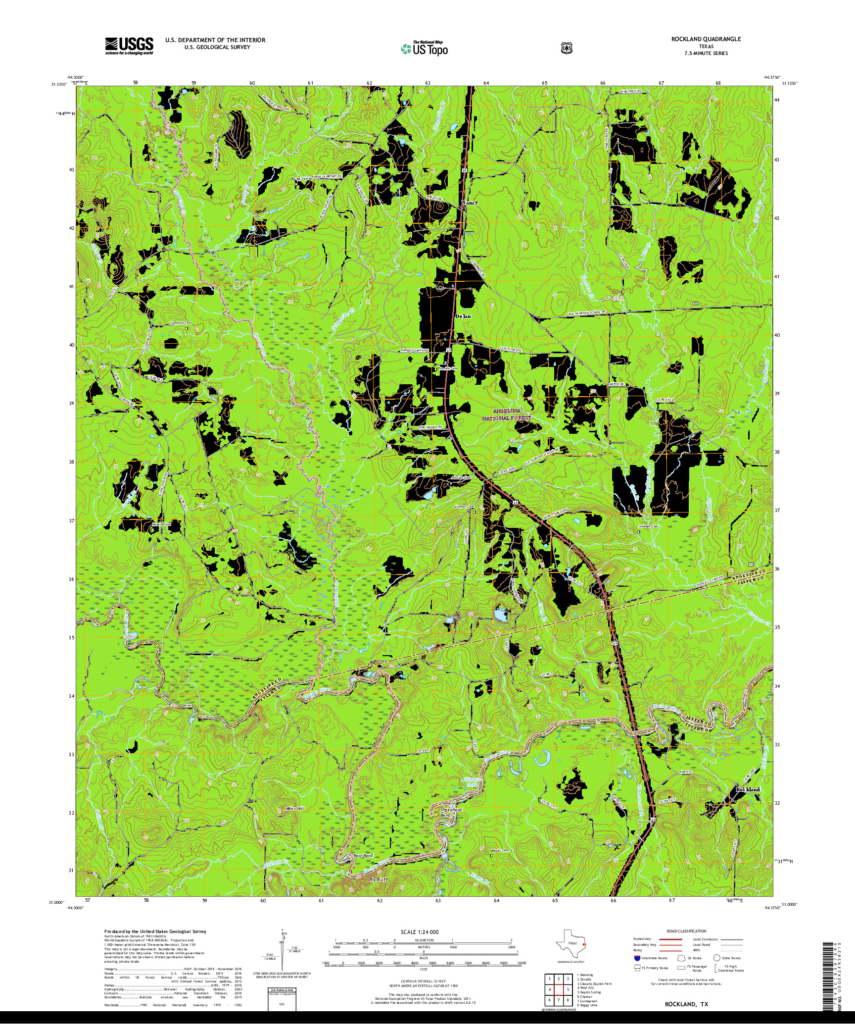 USGS US TOPO 7.5-MINUTE MAP FOR ROCKLAND, TX 2019