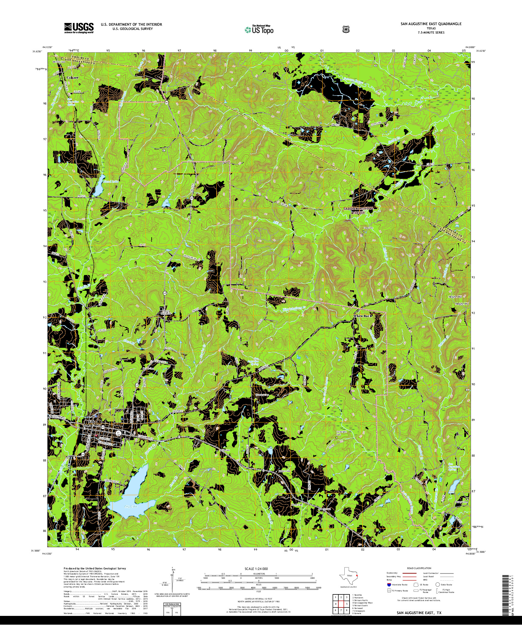 USGS US TOPO 7.5-MINUTE MAP FOR SAN AUGUSTINE EAST, TX 2019