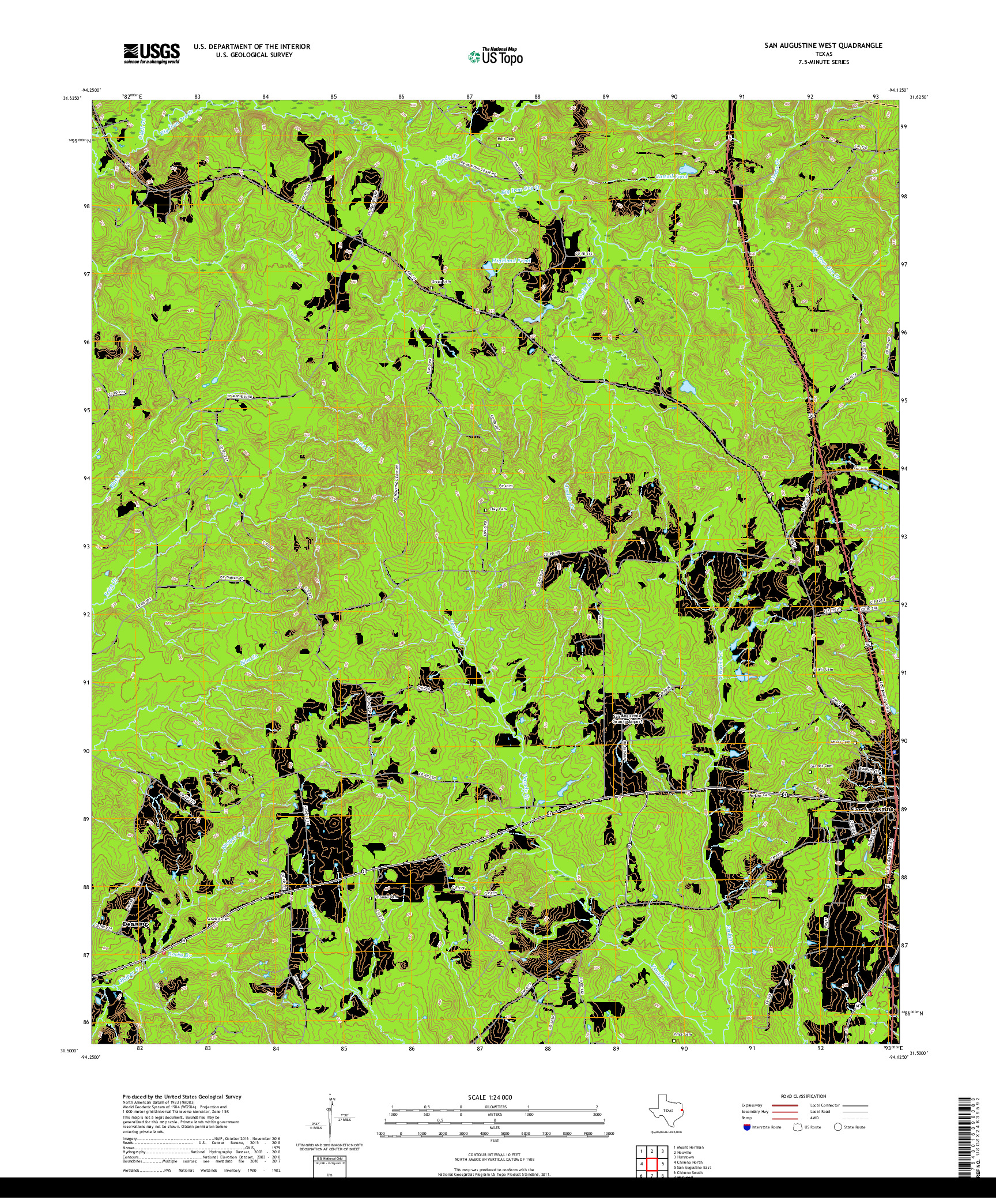 USGS US TOPO 7.5-MINUTE MAP FOR SAN AUGUSTINE WEST, TX 2019