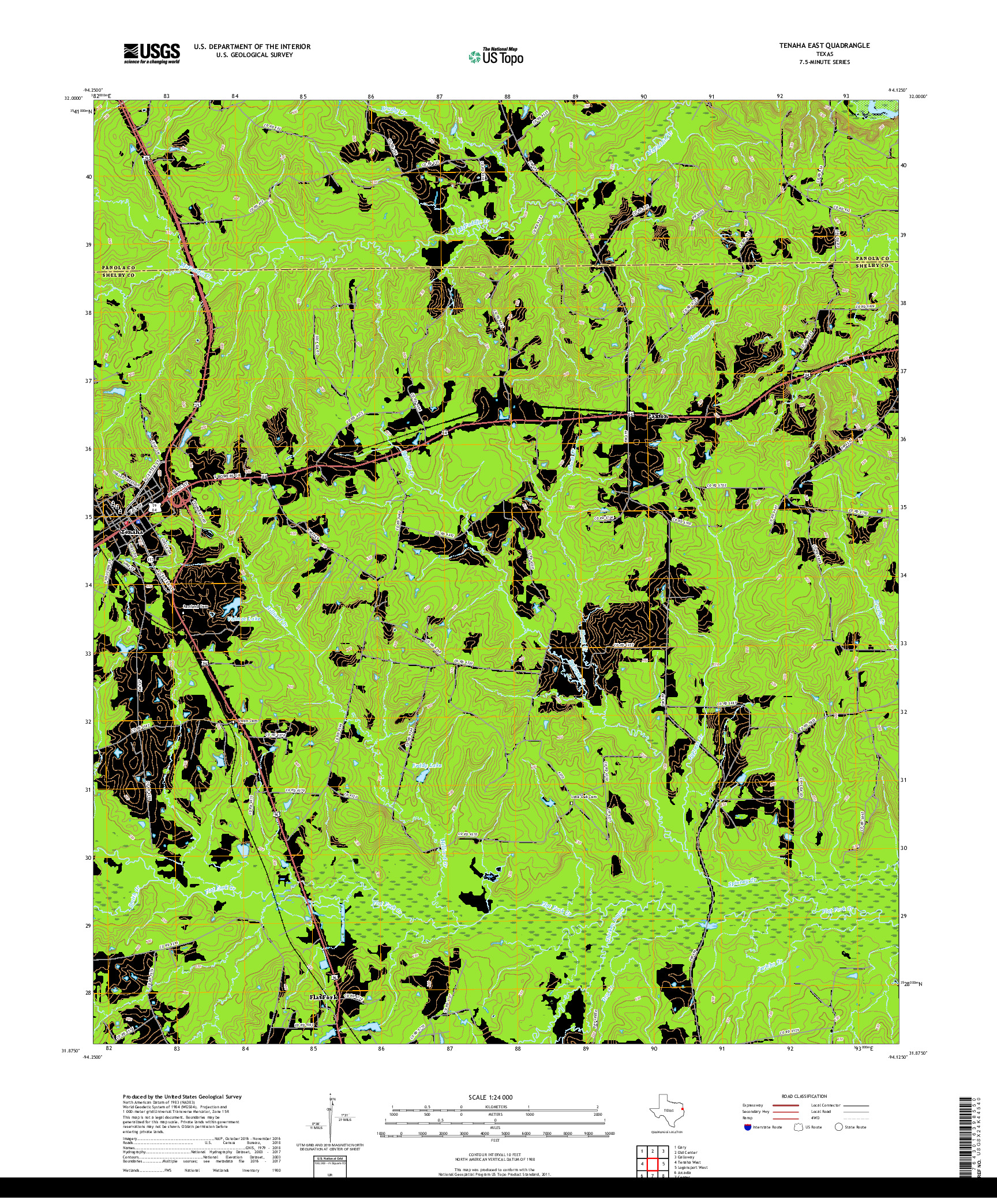 USGS US TOPO 7.5-MINUTE MAP FOR TENAHA EAST, TX 2019