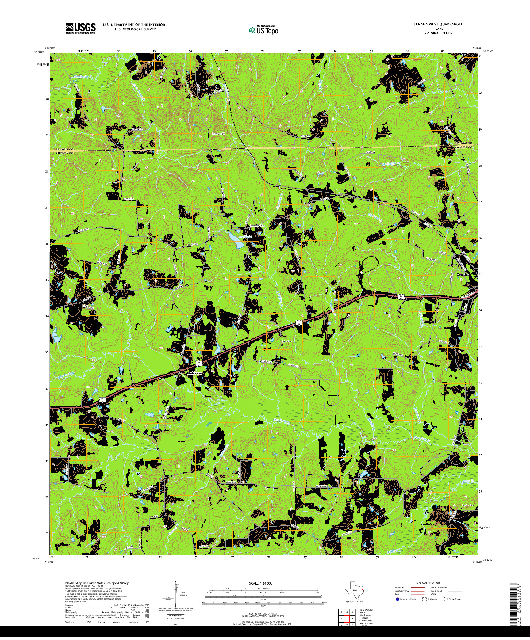 USGS US TOPO 7.5-MINUTE MAP FOR TENAHA WEST, TX 2019