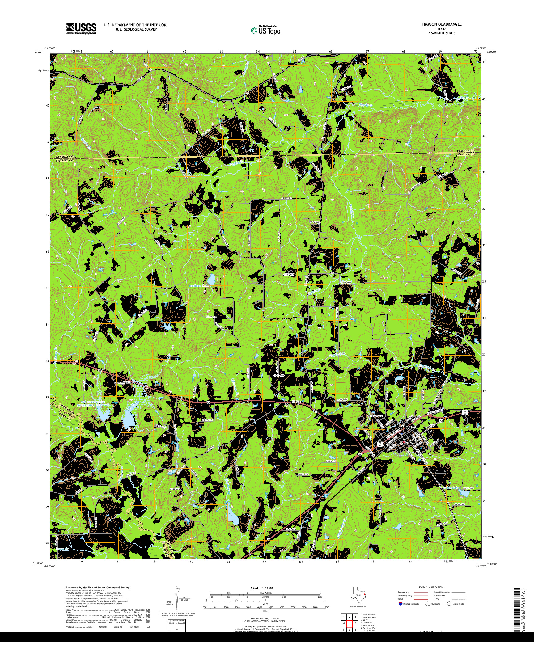 USGS US TOPO 7.5-MINUTE MAP FOR TIMPSON, TX 2019