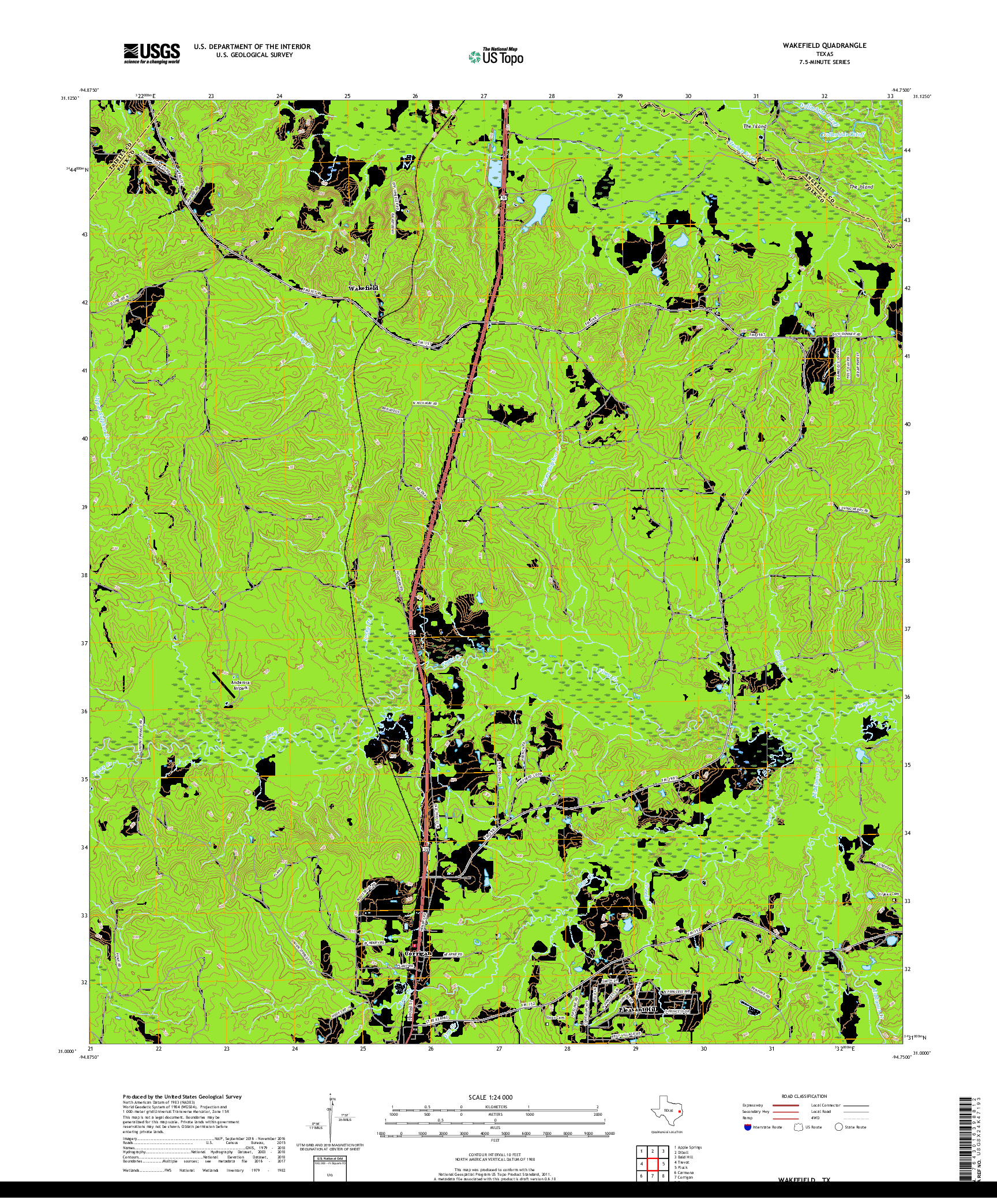 USGS US TOPO 7.5-MINUTE MAP FOR WAKEFIELD, TX 2019