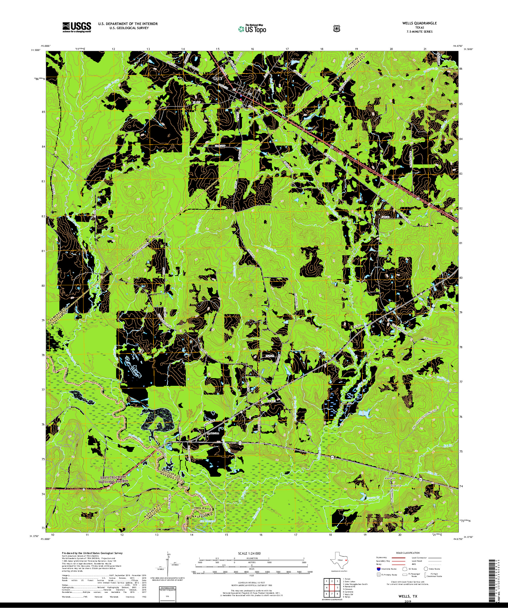 USGS US TOPO 7.5-MINUTE MAP FOR WELLS, TX 2019