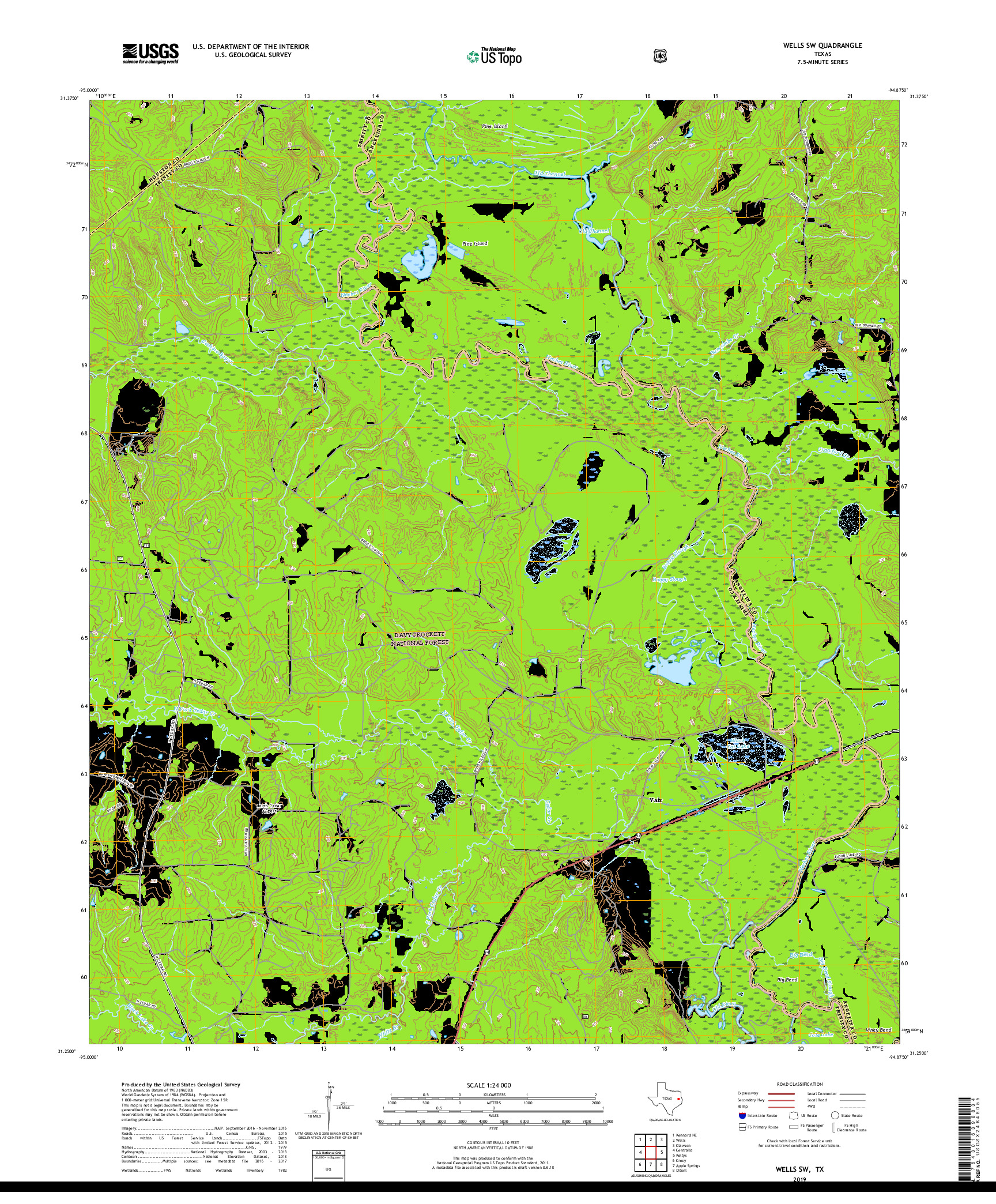 USGS US TOPO 7.5-MINUTE MAP FOR WELLS SW, TX 2019