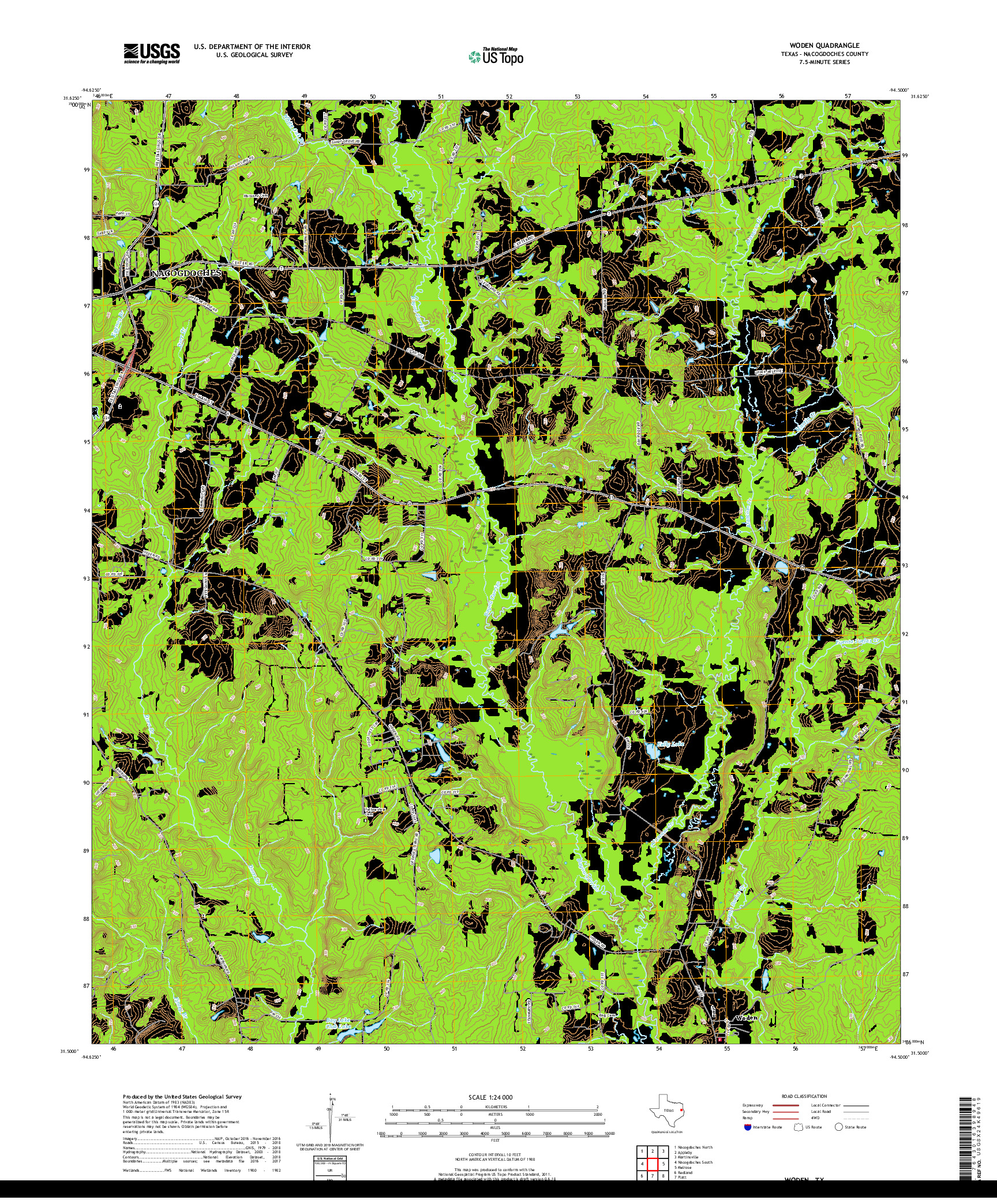 USGS US TOPO 7.5-MINUTE MAP FOR WODEN, TX 2019