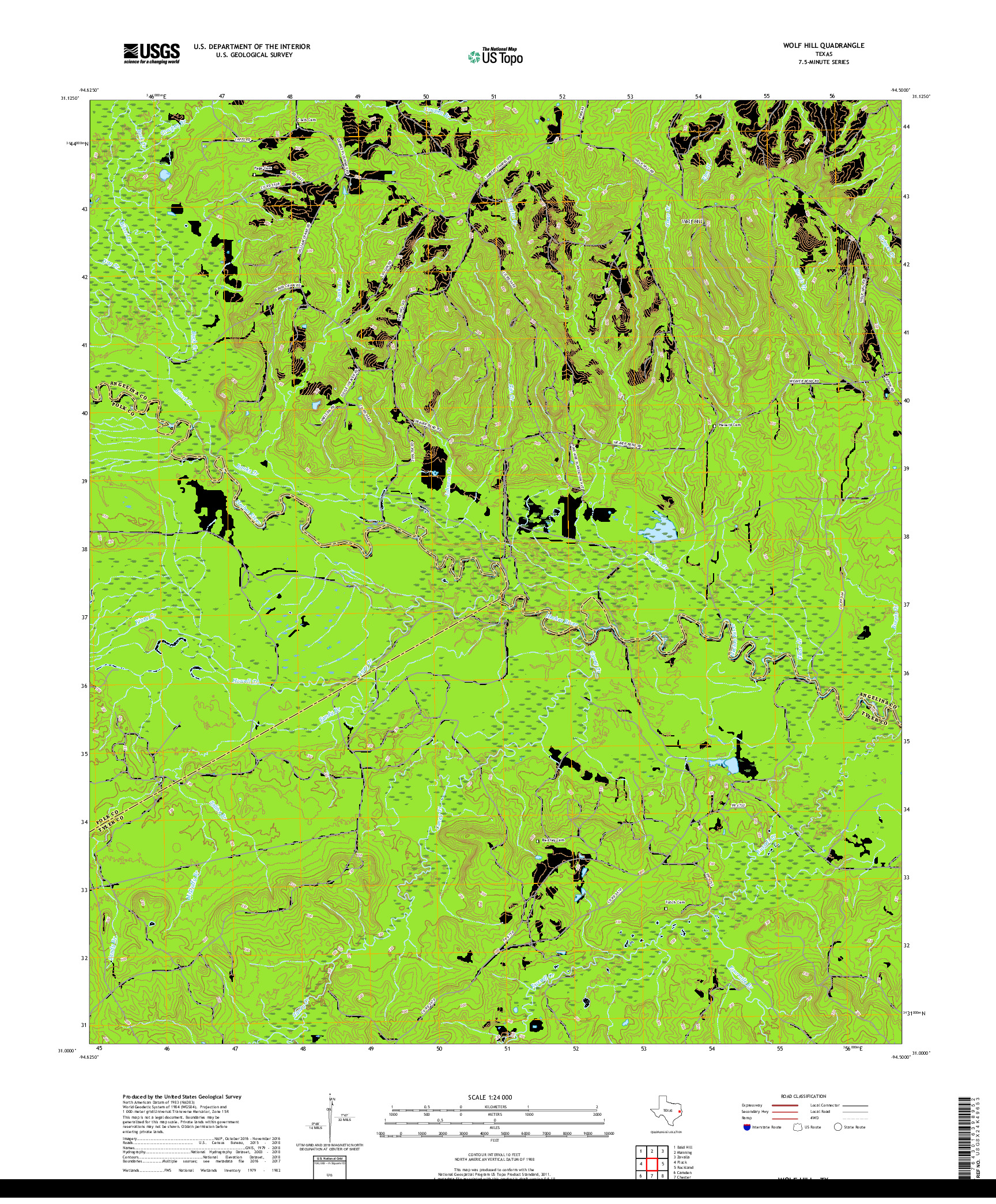 USGS US TOPO 7.5-MINUTE MAP FOR WOLF HILL, TX 2019