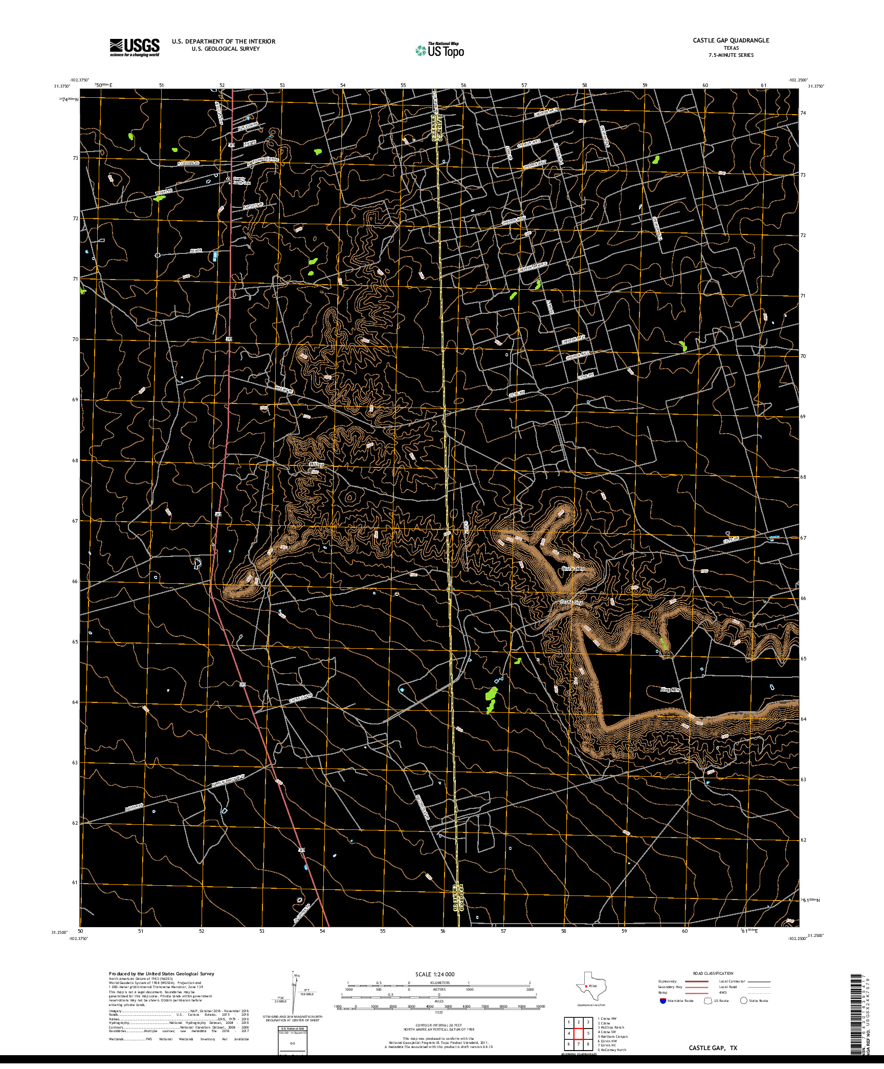 USGS US TOPO 7.5-MINUTE MAP FOR CASTLE GAP, TX 2019