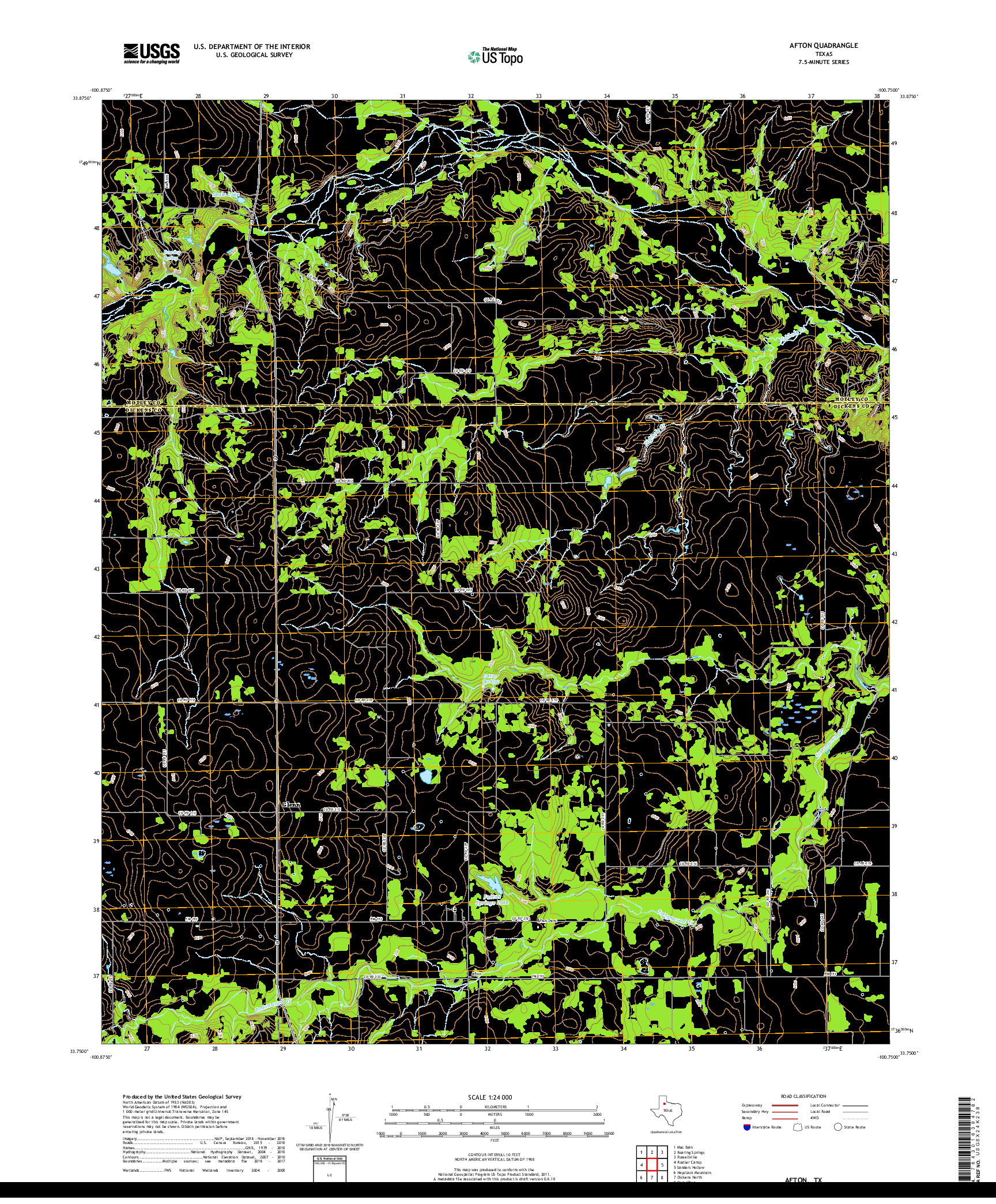 USGS US TOPO 7.5-MINUTE MAP FOR AFTON, TX 2019