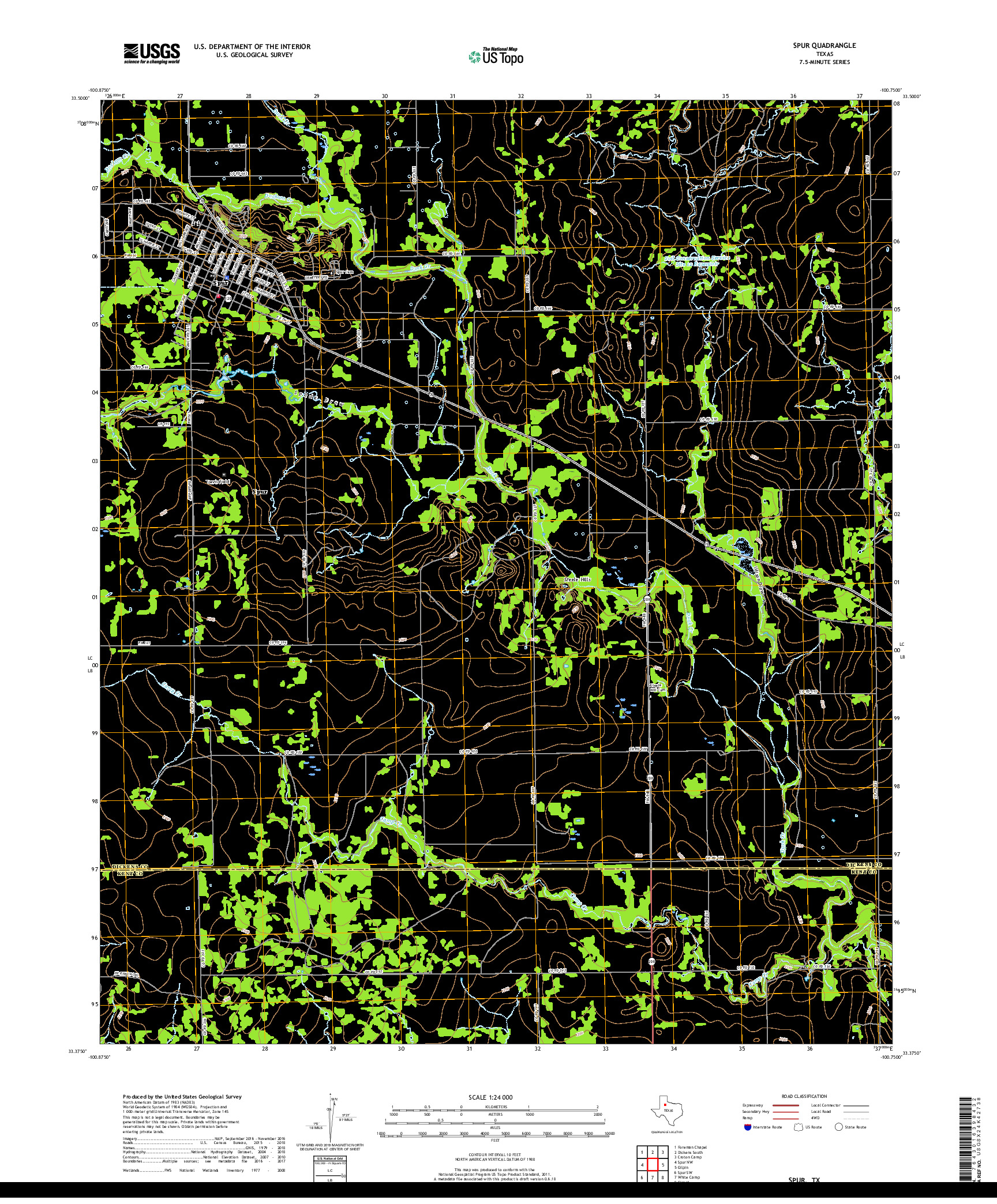 USGS US TOPO 7.5-MINUTE MAP FOR SPUR, TX 2019