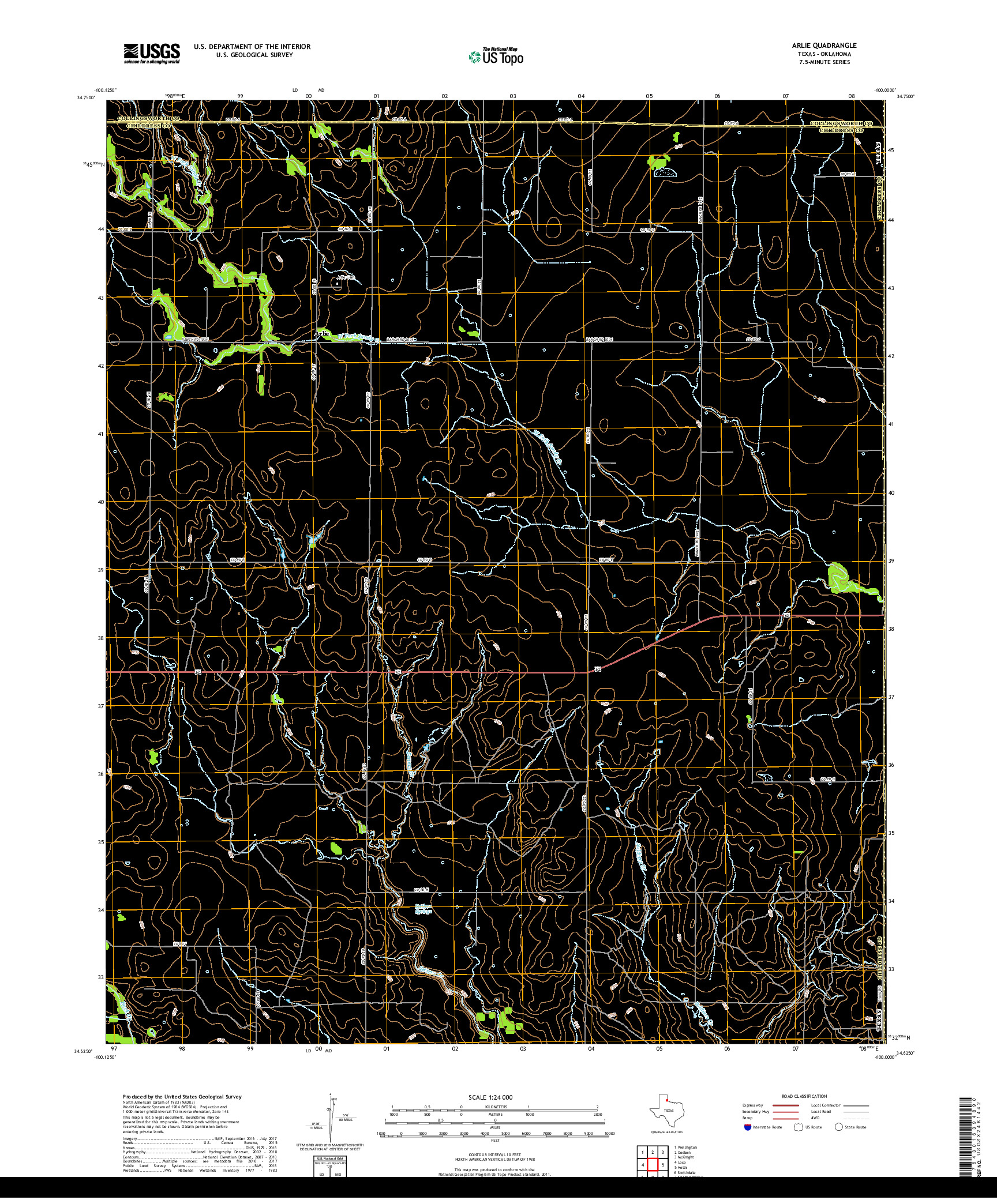 USGS US TOPO 7.5-MINUTE MAP FOR ARLIE, TX,OK 2019