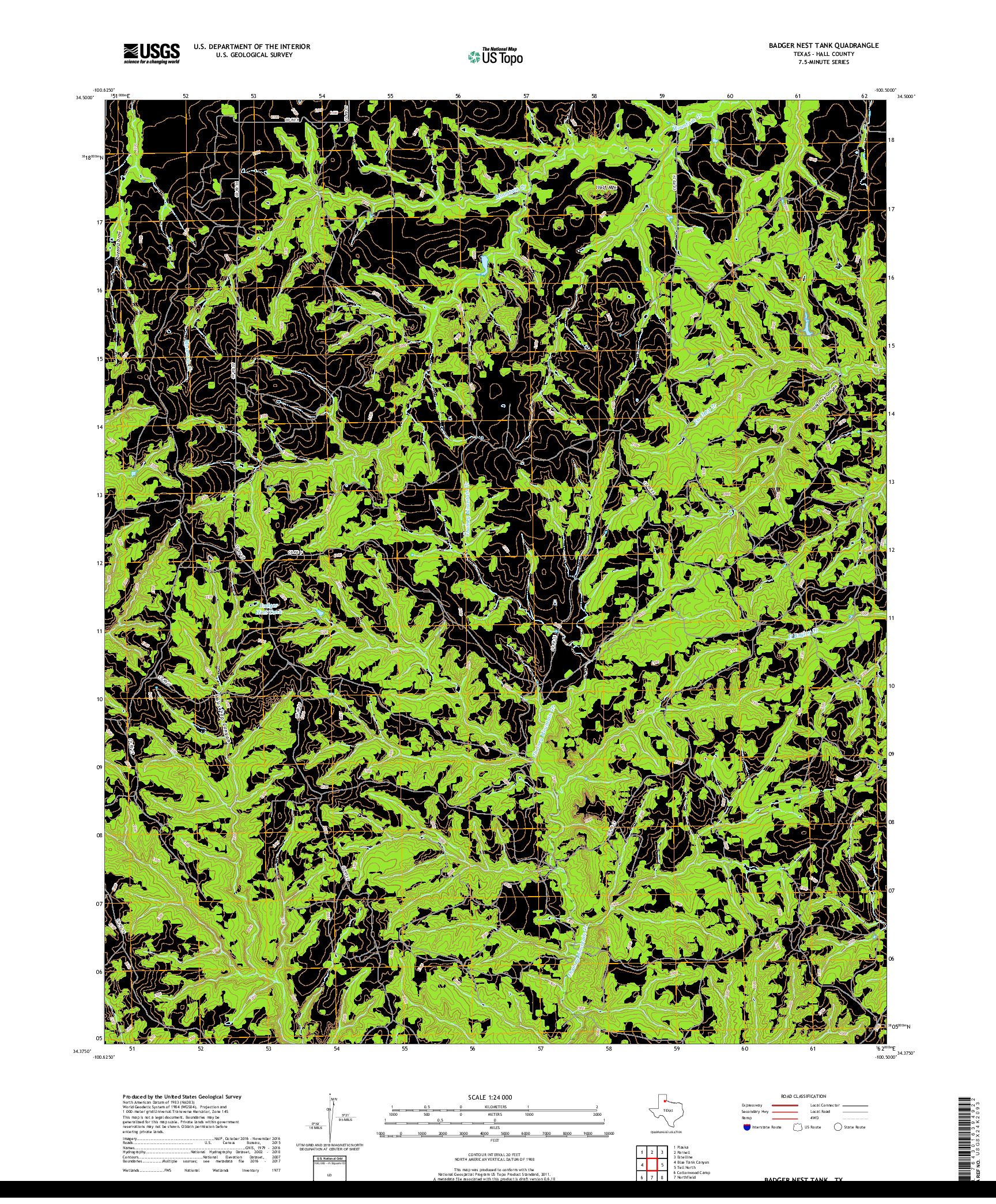 USGS US TOPO 7.5-MINUTE MAP FOR BADGER NEST TANK, TX 2019