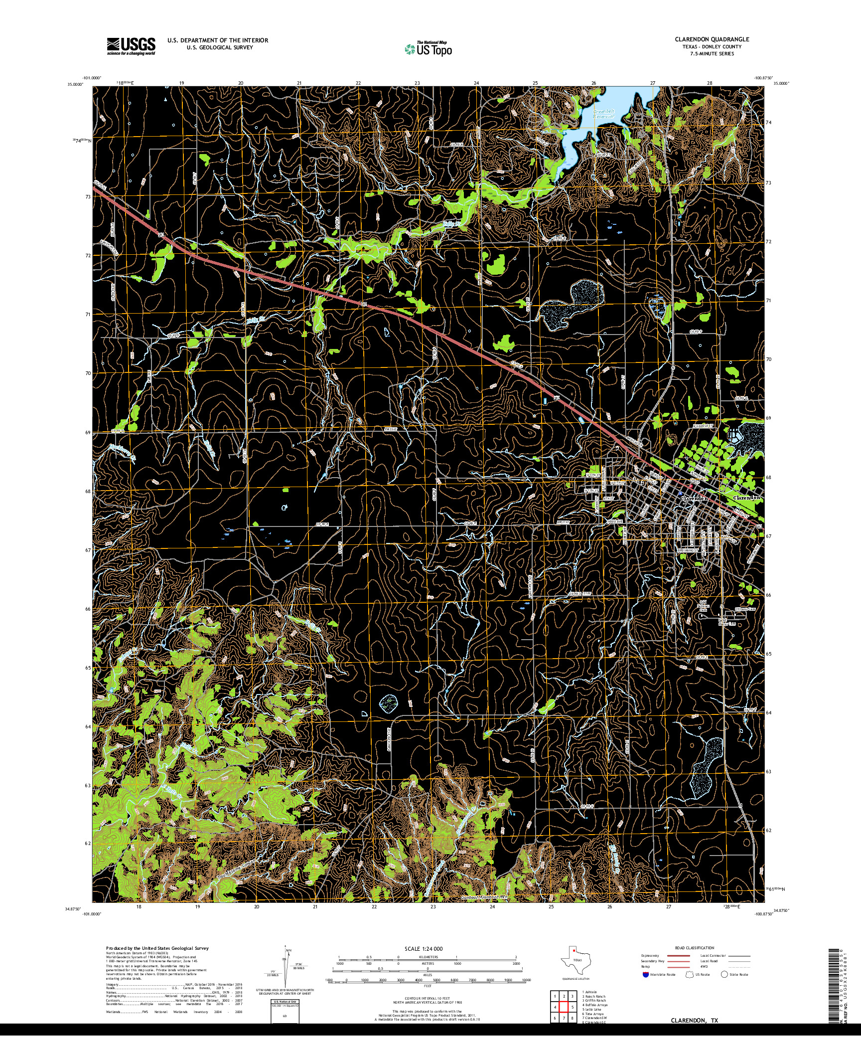 USGS US TOPO 7.5-MINUTE MAP FOR CLARENDON, TX 2019