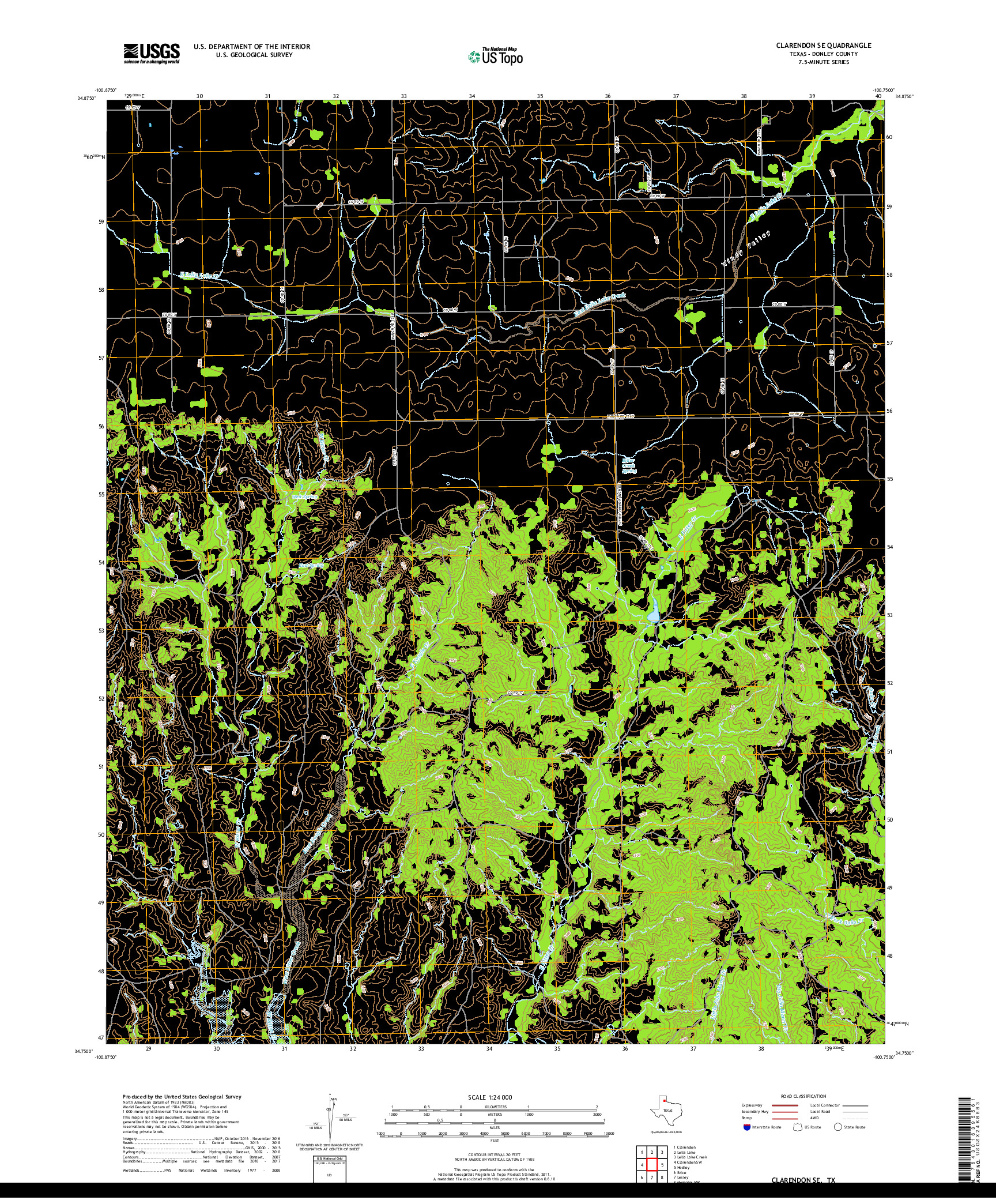USGS US TOPO 7.5-MINUTE MAP FOR CLARENDON SE, TX 2019