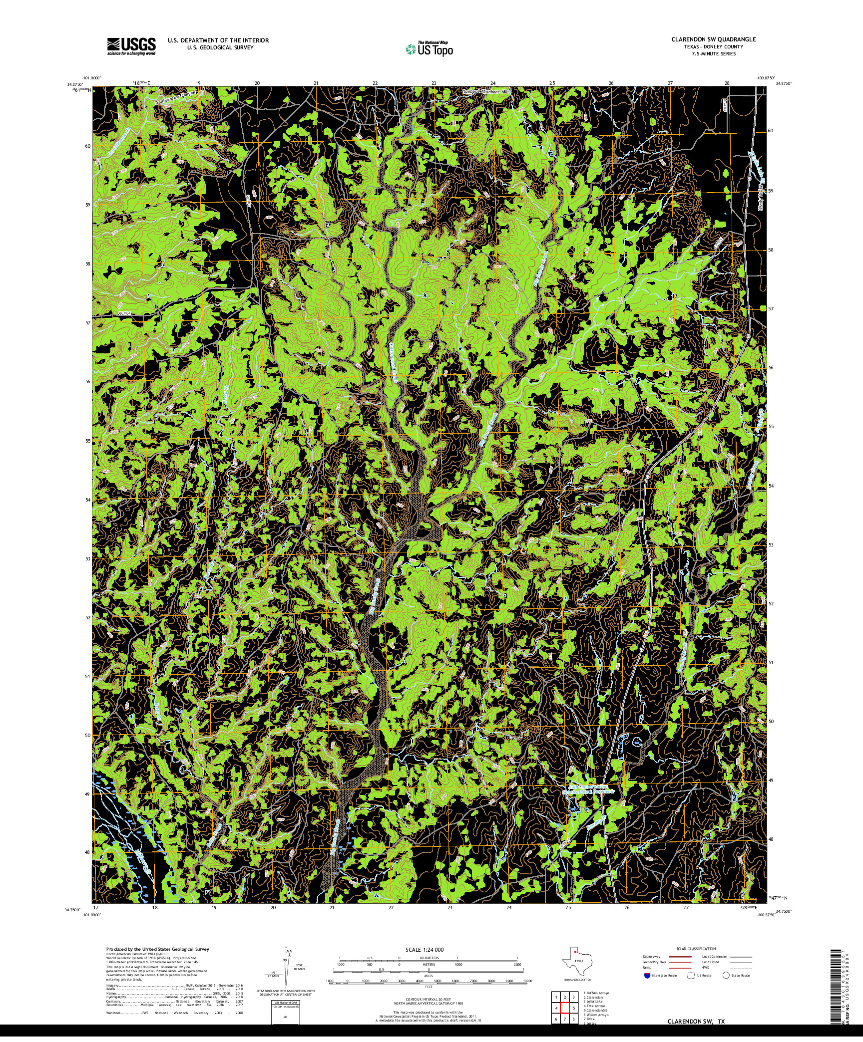 USGS US TOPO 7.5-MINUTE MAP FOR CLARENDON SW, TX 2019