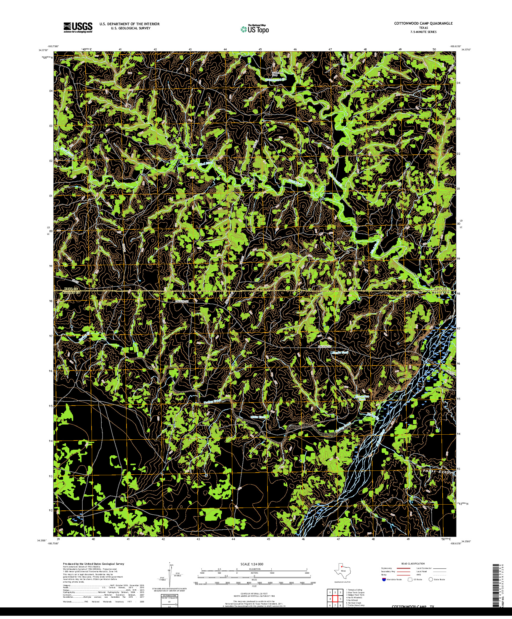 USGS US TOPO 7.5-MINUTE MAP FOR COTTONWOOD CAMP, TX 2019