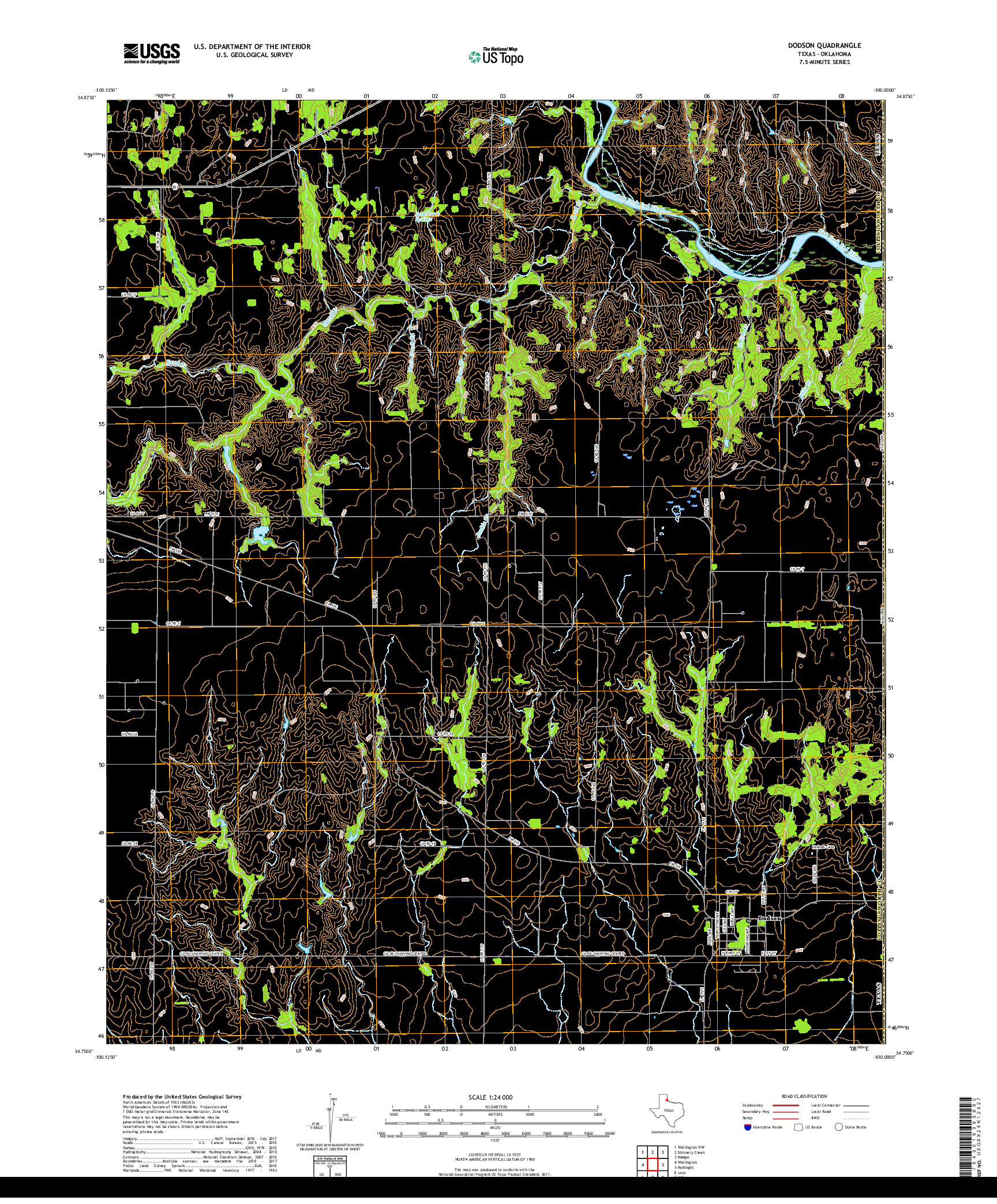USGS US TOPO 7.5-MINUTE MAP FOR DODSON, TX,OK 2019