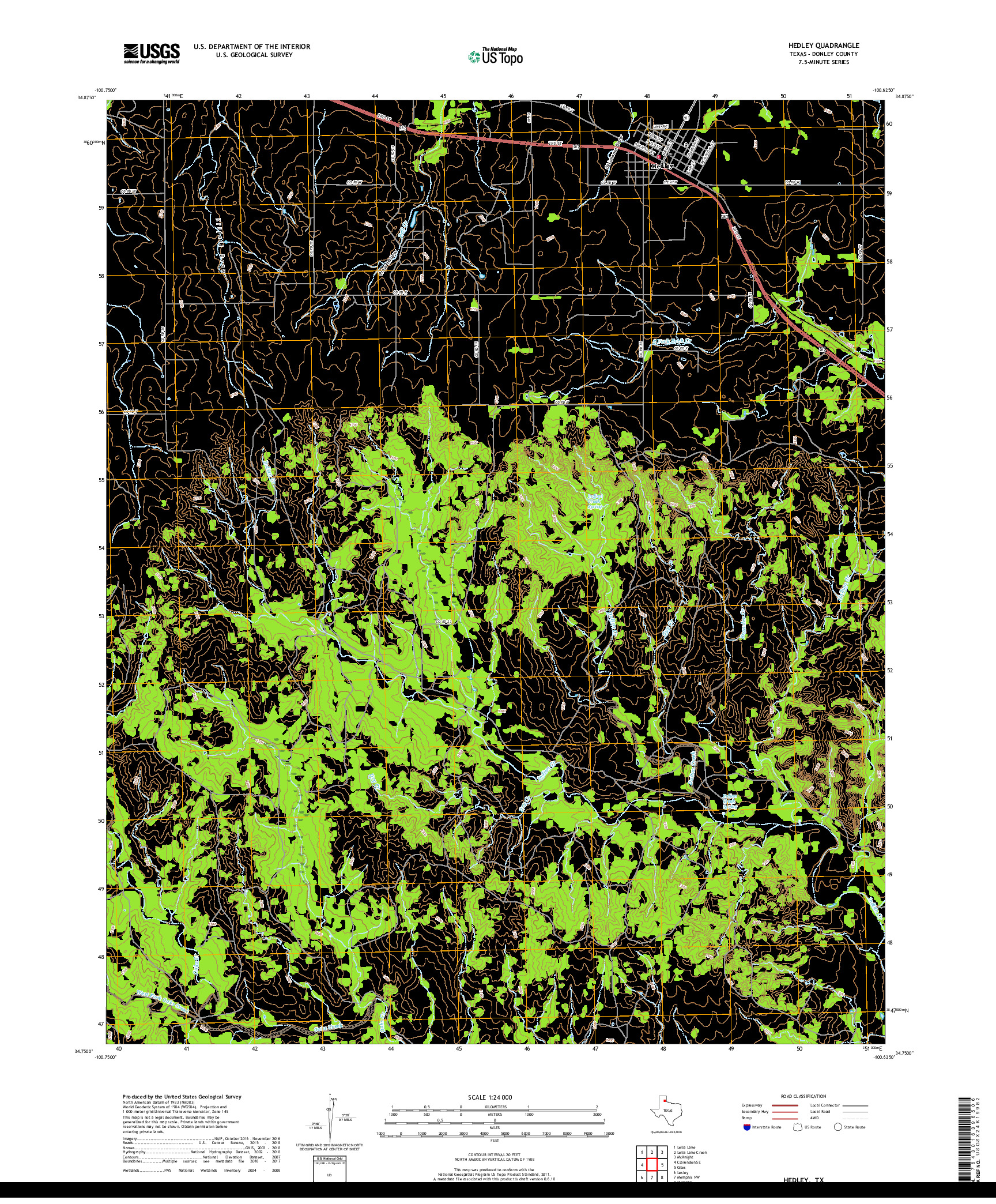 USGS US TOPO 7.5-MINUTE MAP FOR HEDLEY, TX 2019