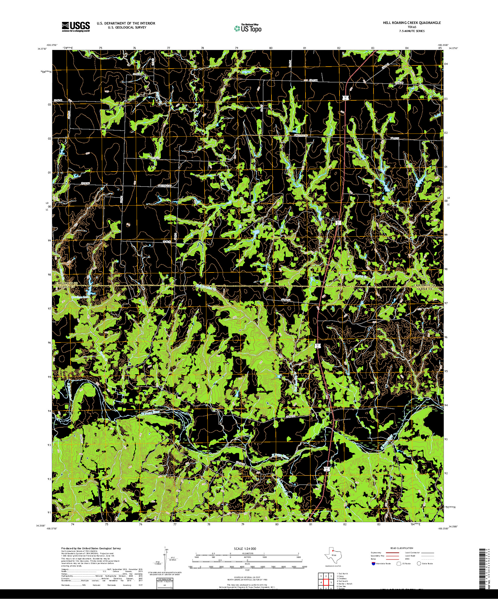 USGS US TOPO 7.5-MINUTE MAP FOR HELL ROARING CREEK, TX 2019